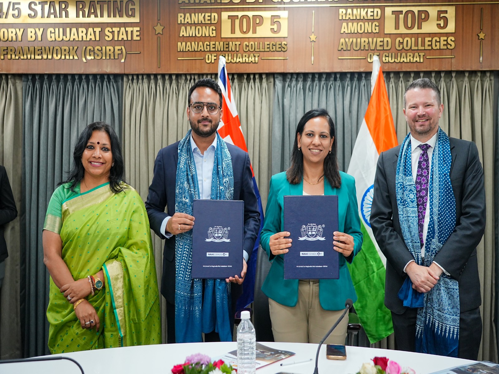 Preeti Nair, Kshitij Garg, Dr Geetika Nair and H.E. Matthew Ayers launch INSPIRE NZ - New Zealand Centre of Excellence at Parul University