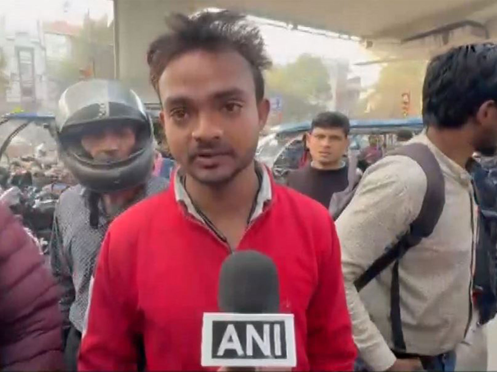 Co-worker of delivery executive Hem Shankar, who died in a road accident near Subhash Nagar Metro in Delhi (Photo/ANI)