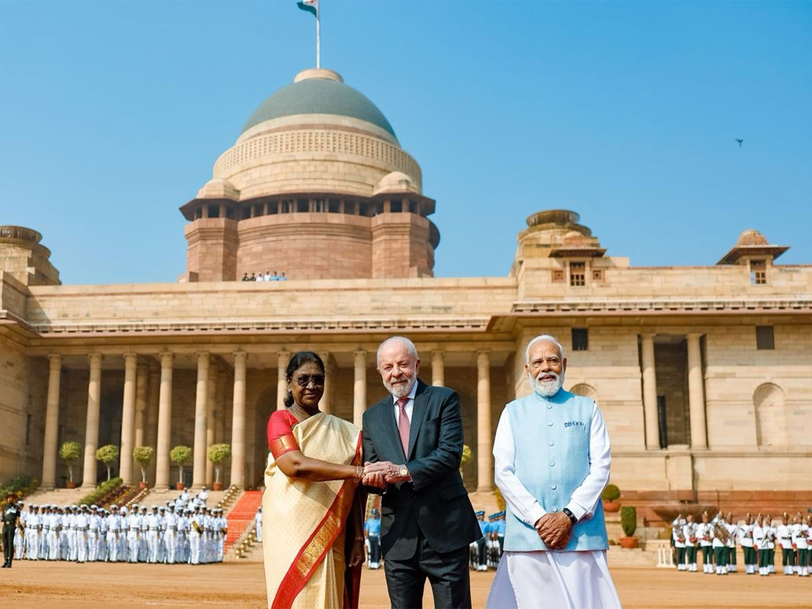 President Droupadi Murmu, Brazilian President  Luiz Inacio Lula da Silva with Prime Minister Narendra Modi (Photo: X@LulaOficial)