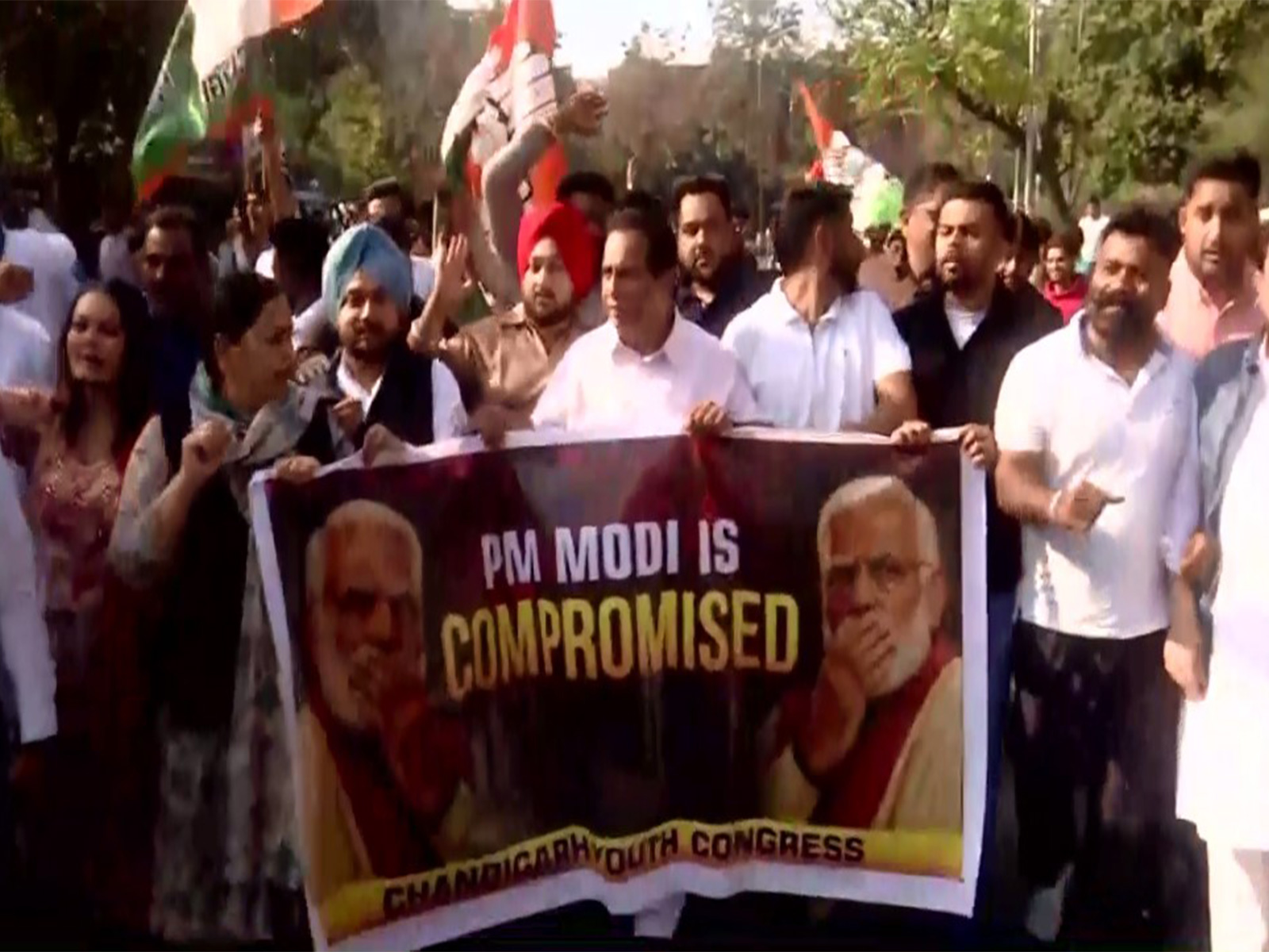 Indian Youth Congress members hold protest against PM Modi (Photo/ANI)