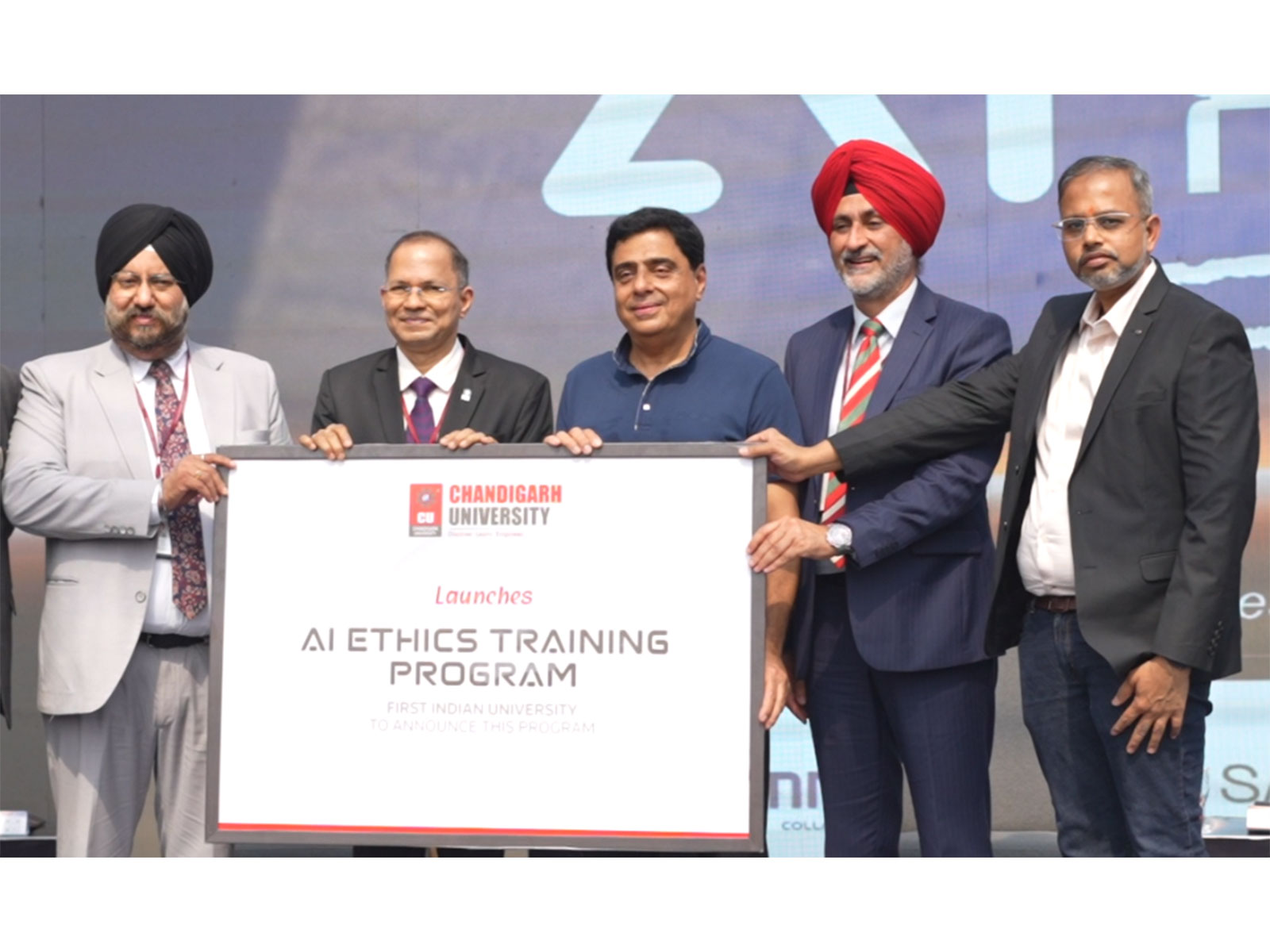 Ronnie Screwvala, Bollywood Producer & entrepreneur launching AI Ethics Program along with Chandigarh University Officials during AI Fest at Chandigarh University