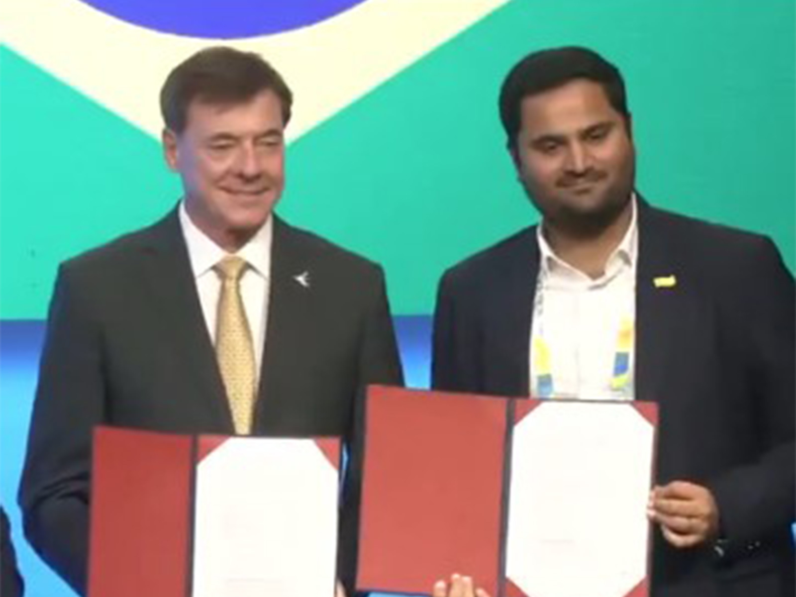 Jeet Adani, Director, Adani Defence & Aerospace (R) with Francisco Gomes Neto, President and CEO, Embraer (Photo/ANI)