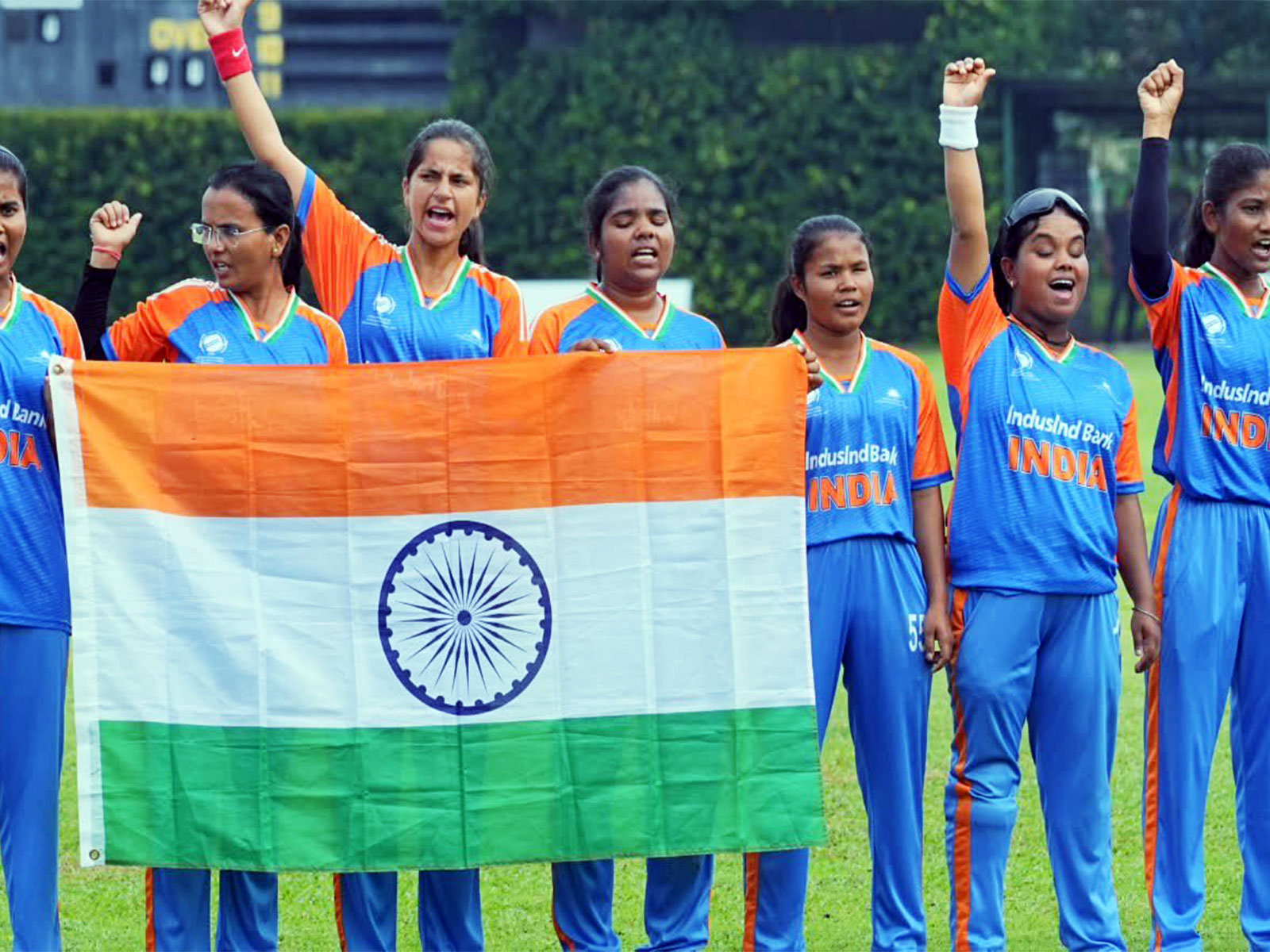 Indian Women's Blind Cricket Team players (Photo: ANI/ X: @MohanMOdisha)