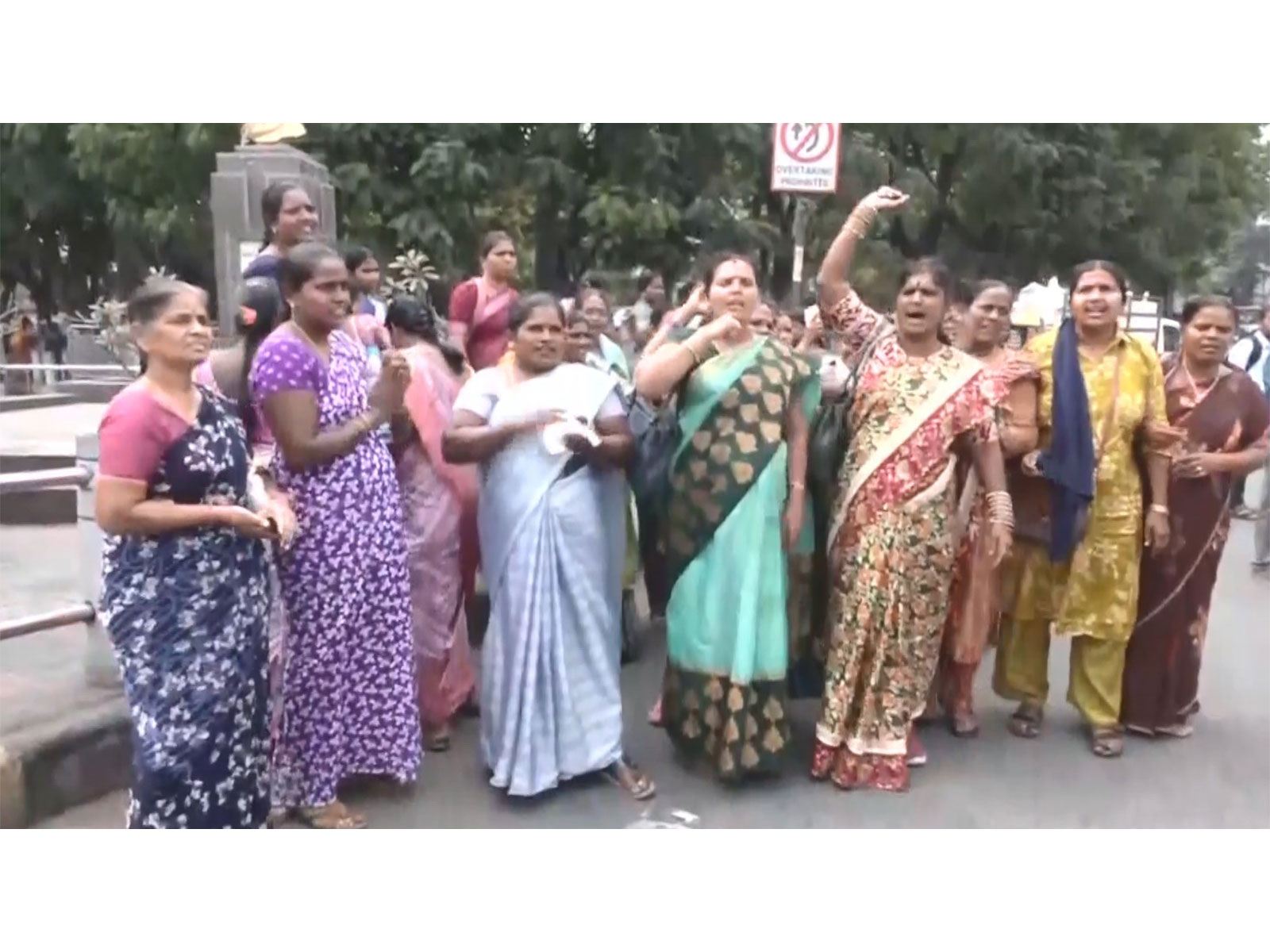 ASHA workers protest at DMHO office in Hyderabad. (Photo/ANI)