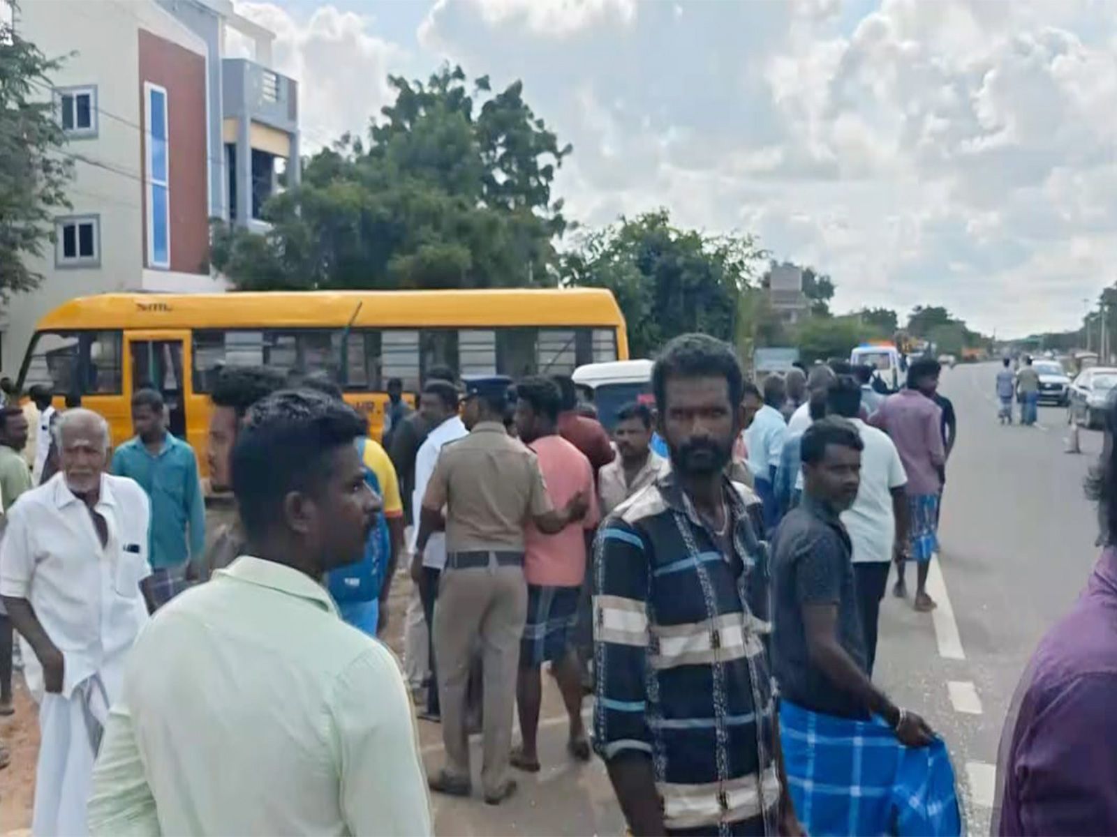 Over 30 injured after tipper truck hits school bus in Ramanathapuram. (Photo/ANI)