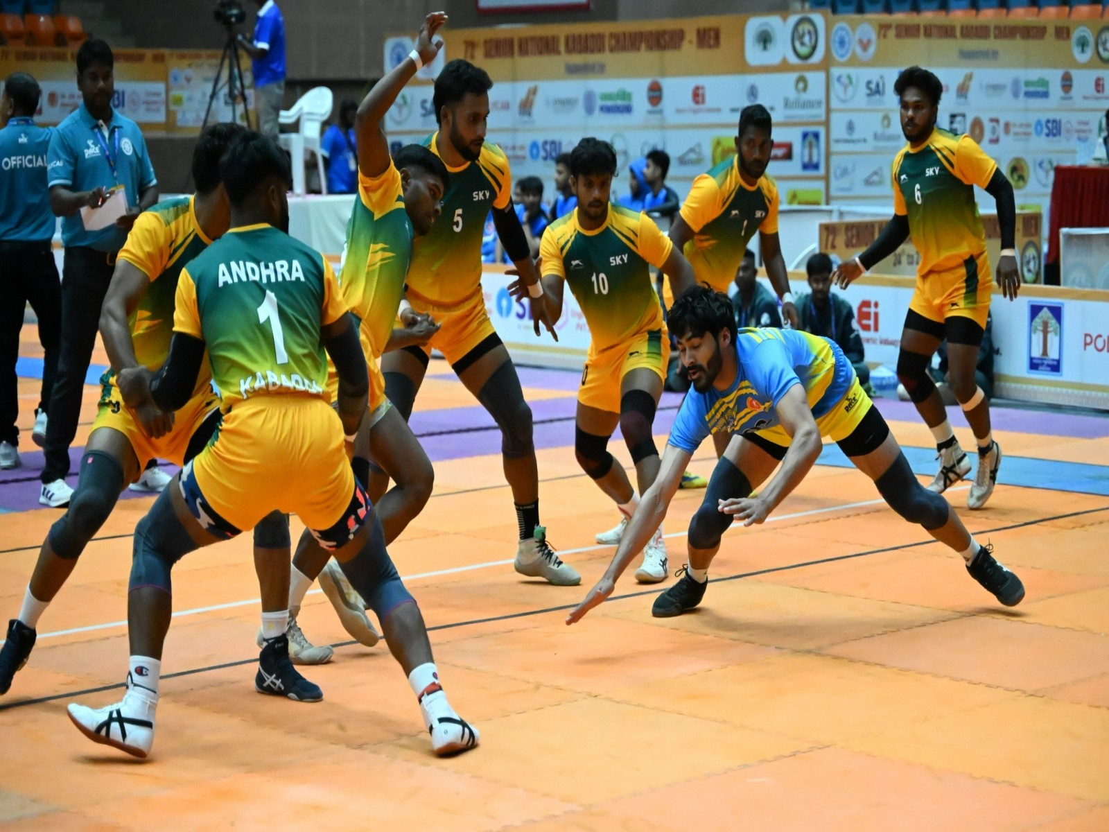 A kabaddi match in progress during the 72nd Senior Nationals Men's Kabaddi Championship 2026 (Photo: Senior Nationals Men's Kabaddi Championship)