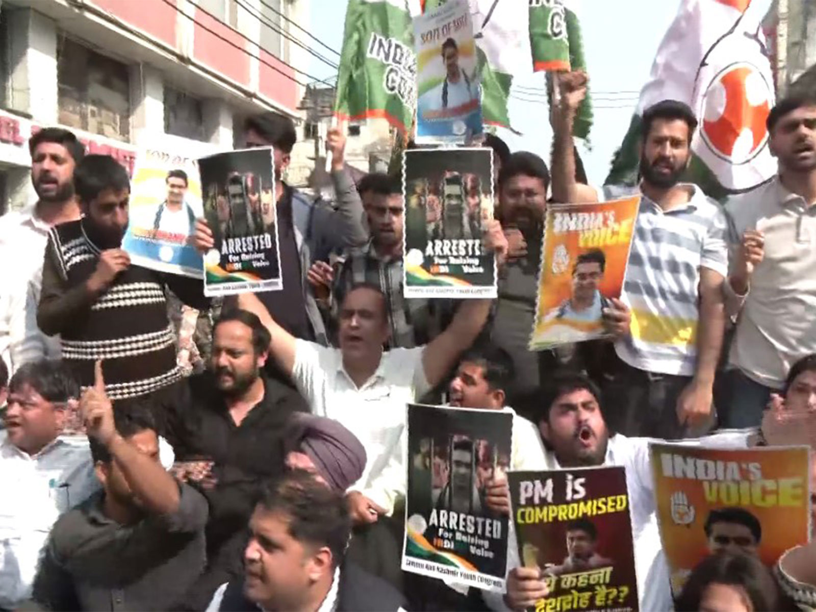 Jammu Congress holds protest over IYC national president Uday Bhanu Chib's arrest (Photo/ANI)