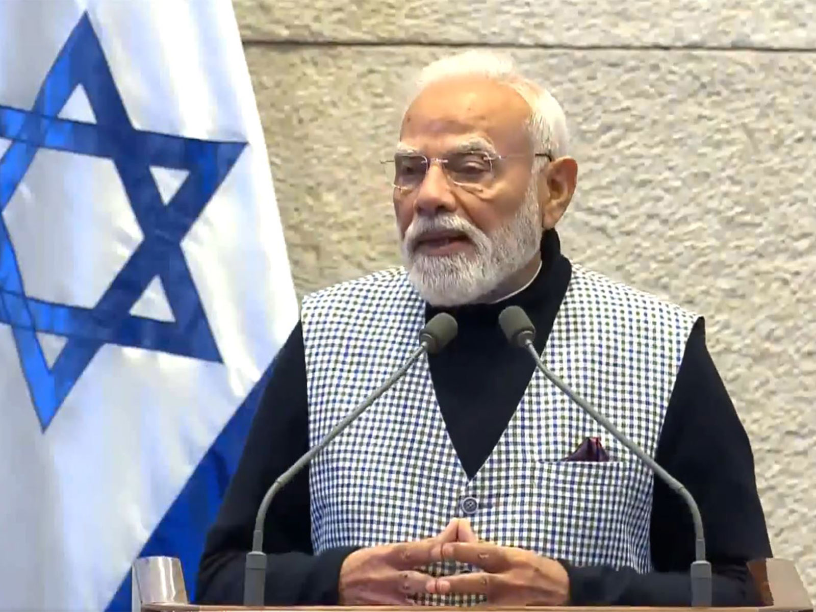 Prime Minister Narendra Modi addresses the Israeli parliament Knesset (Image Source: DD News)