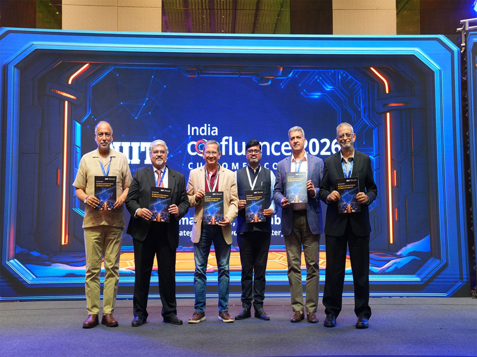 NIIT Confluence 2026: (Left to Right) Rajendra Singh Pawar, Dr Yogesh Kumar Bhatt, Manoj Apte, Raj Kishore Jha, Pankaj Jathar, Vijay Kumar Thadani
