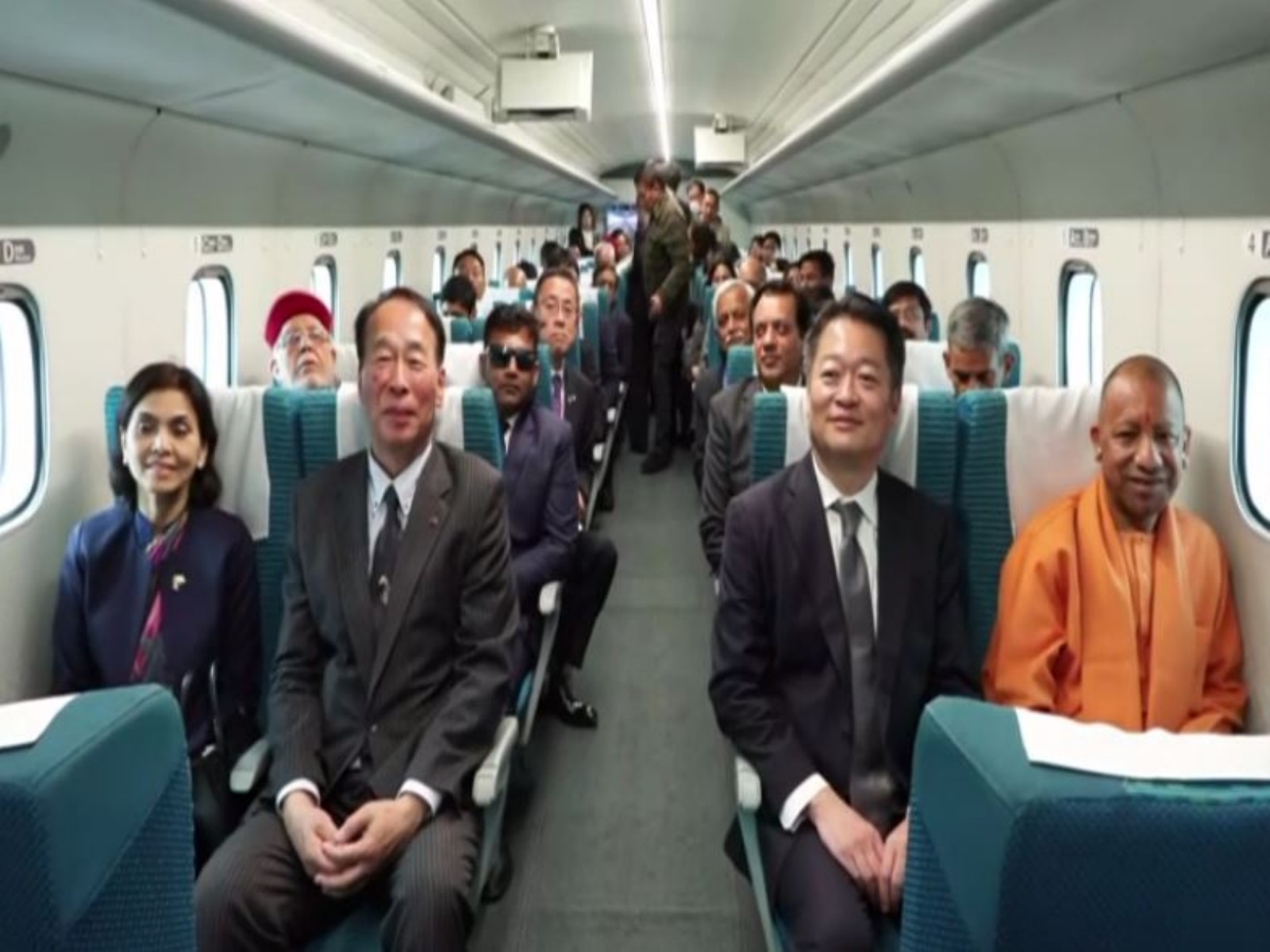 UP CM Yogi with Japanese government officials on board the SC Maglev. (Photo/ANI)
