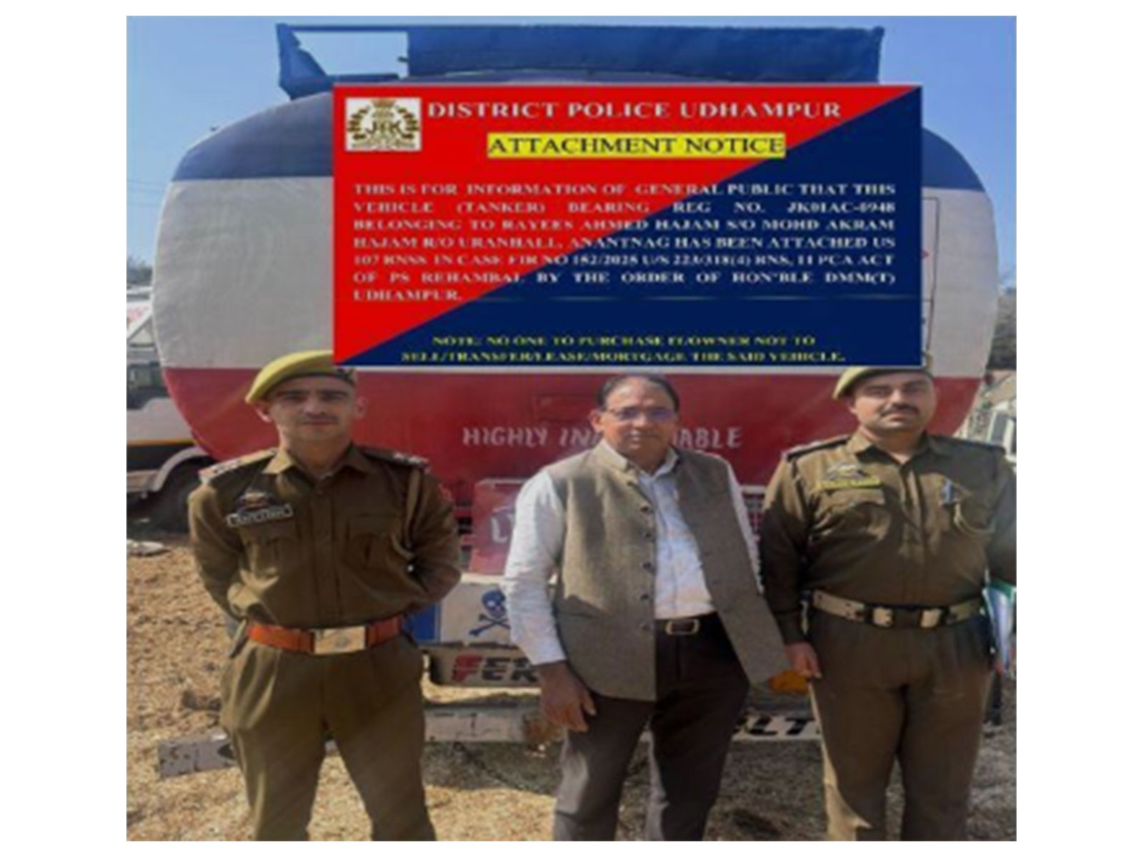 JK Police attach movable property of habitual bovine smuggler (Photo/UdhampurPolice) 