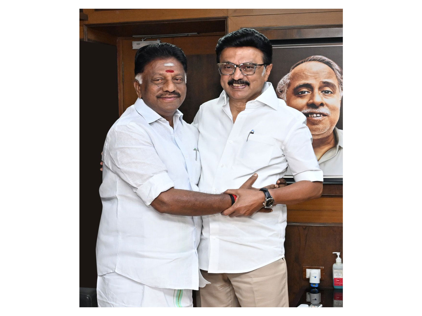 DMK President and Tamil Nadu Chief Minister M.K. Stalin with  O. Panneerselvam  (Photo/@mkstalin)
