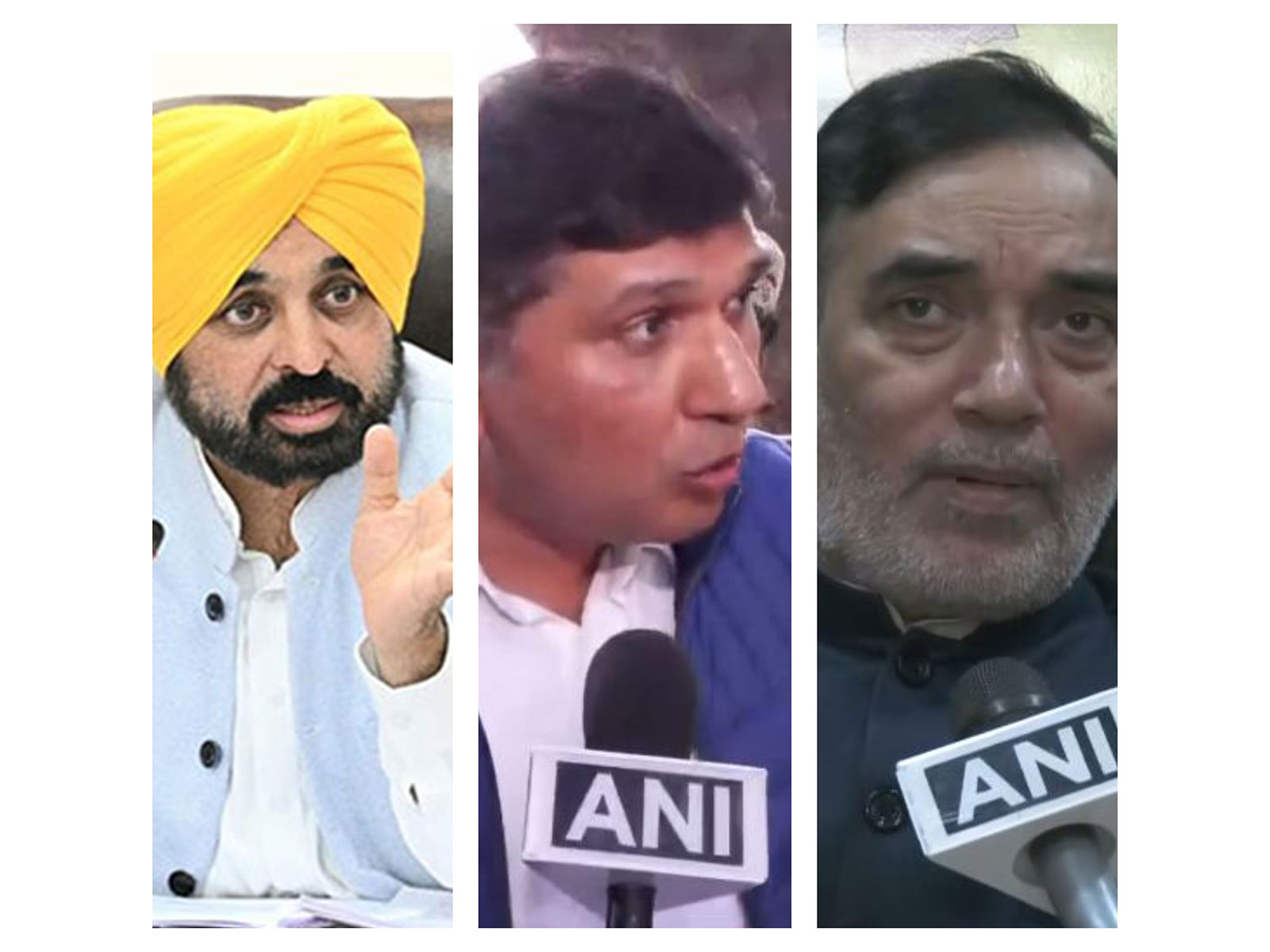 Punjab CM Bhagwant Mann, Delhi AAP President Saurabh Bharadwaj and AAP leader Gopal Rai  (Photo/ANI)             