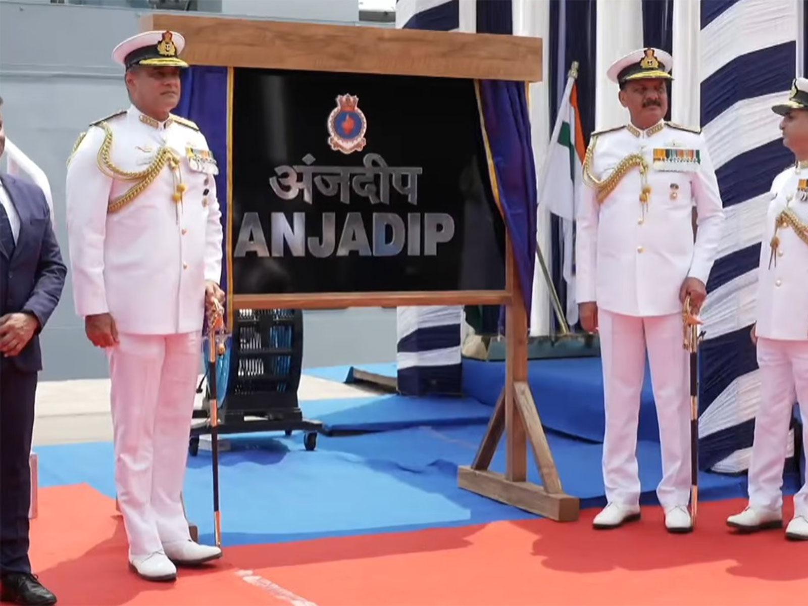 Navy Chief Admiral Dinesh K Tripathi at commissioning of Anjadip (Photo/Indian Navy)