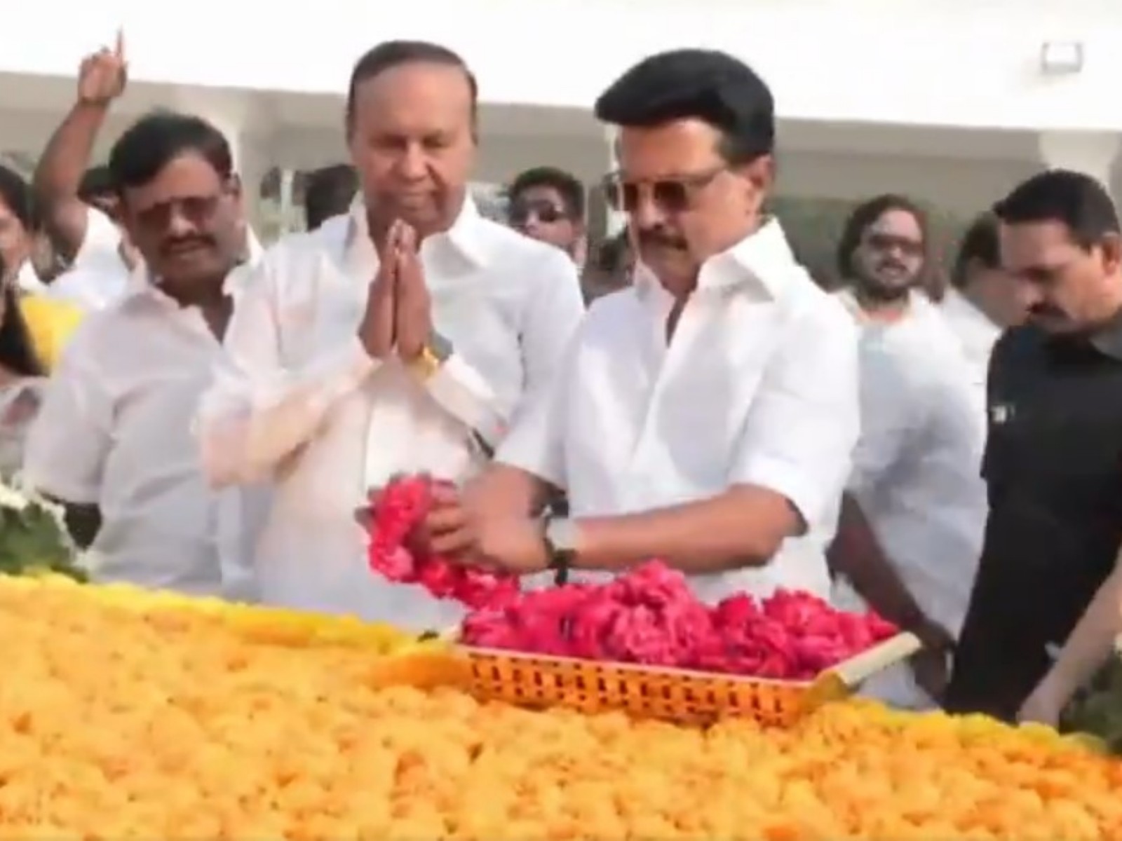 Tamil Nadu CM MK Stalin pays tribute to CN Annadurai and M Karunanidhi on his 73rd birthday (Photo/ANI)