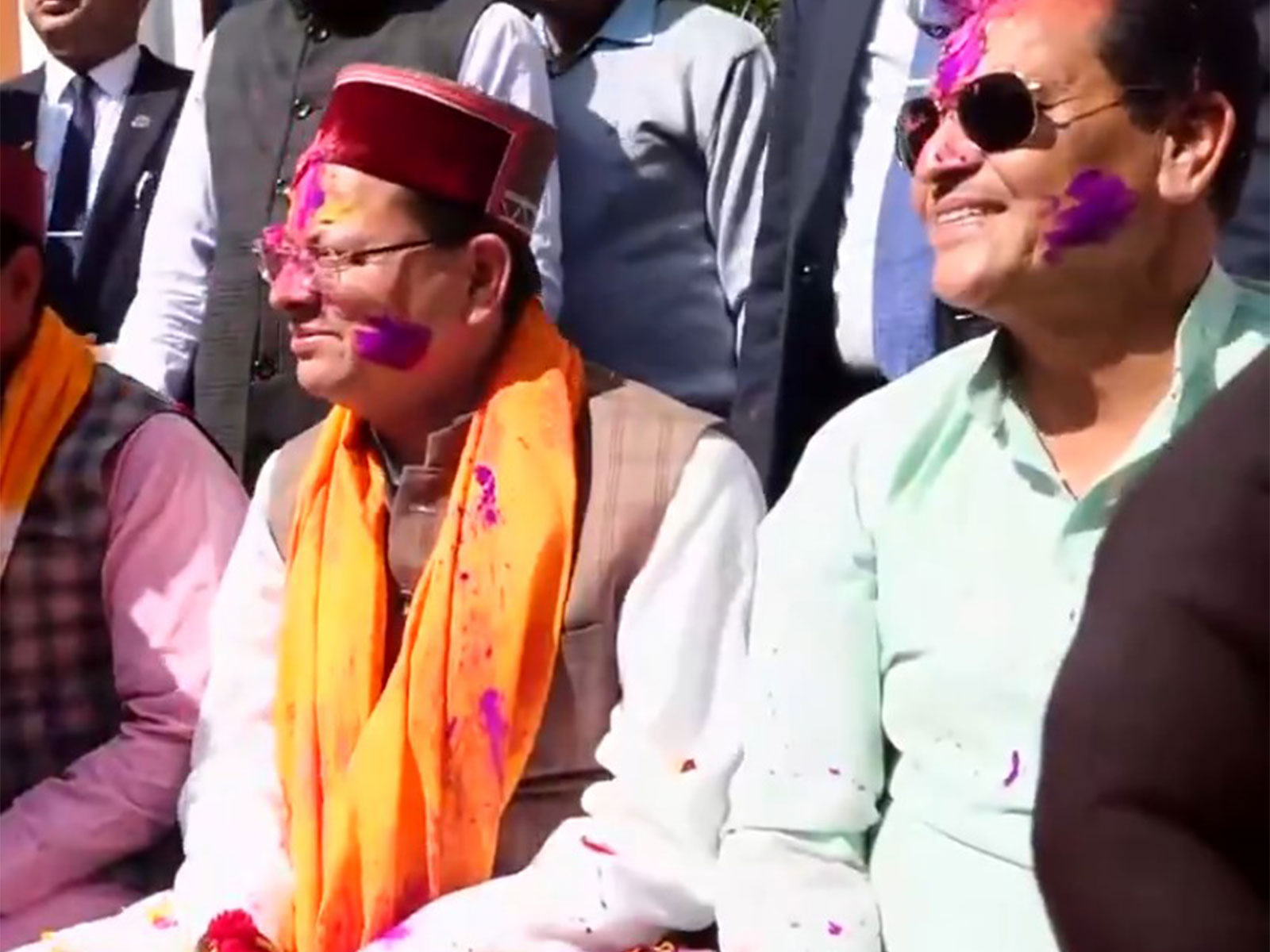  Uttarakhand CM Dhami  attends Holi Milan celebration at state BJP office(Photo/ANI) 