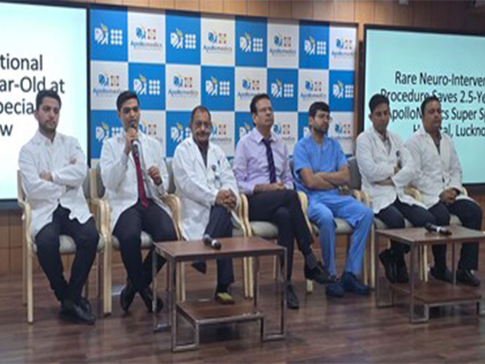 Doctors at ApolloMedics Super Speciality Hospital, Lucknow, addressing the media on the rare neuro-intervention that saved a 2.5-year-old stroke patient