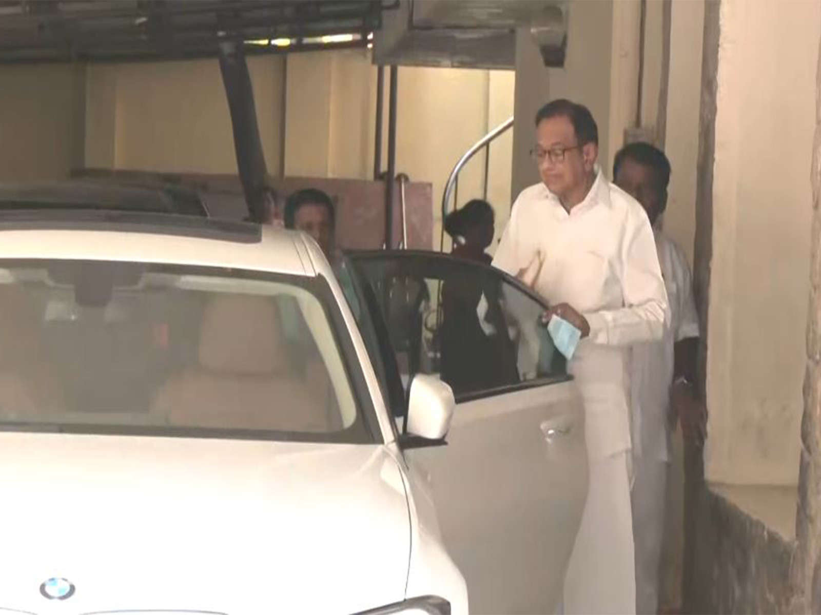 Congress MP P Chidambaram outside his residence in Chennai (Photo/ANI)