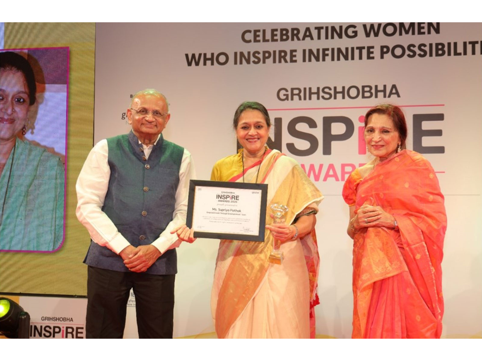 Supriya Pathak honoured with the Empowerment Through Entertainment Icon West award at Grihshobha Inspire Awards 2026