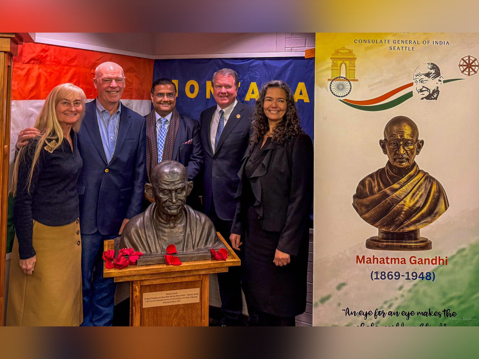 US: First bust of Mahatma Gandhi unveiled in Montana (Photo/X/@IndiainSeattle)