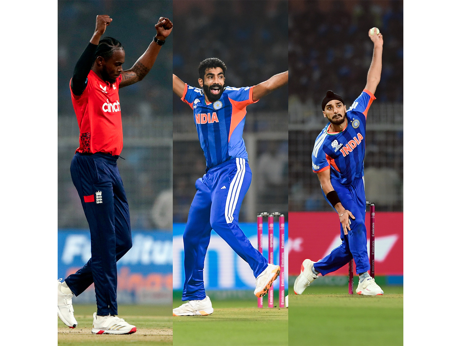 Jofra Archer, Jasprit Bumrah and Arshdeep Singh (Photo: ANI)