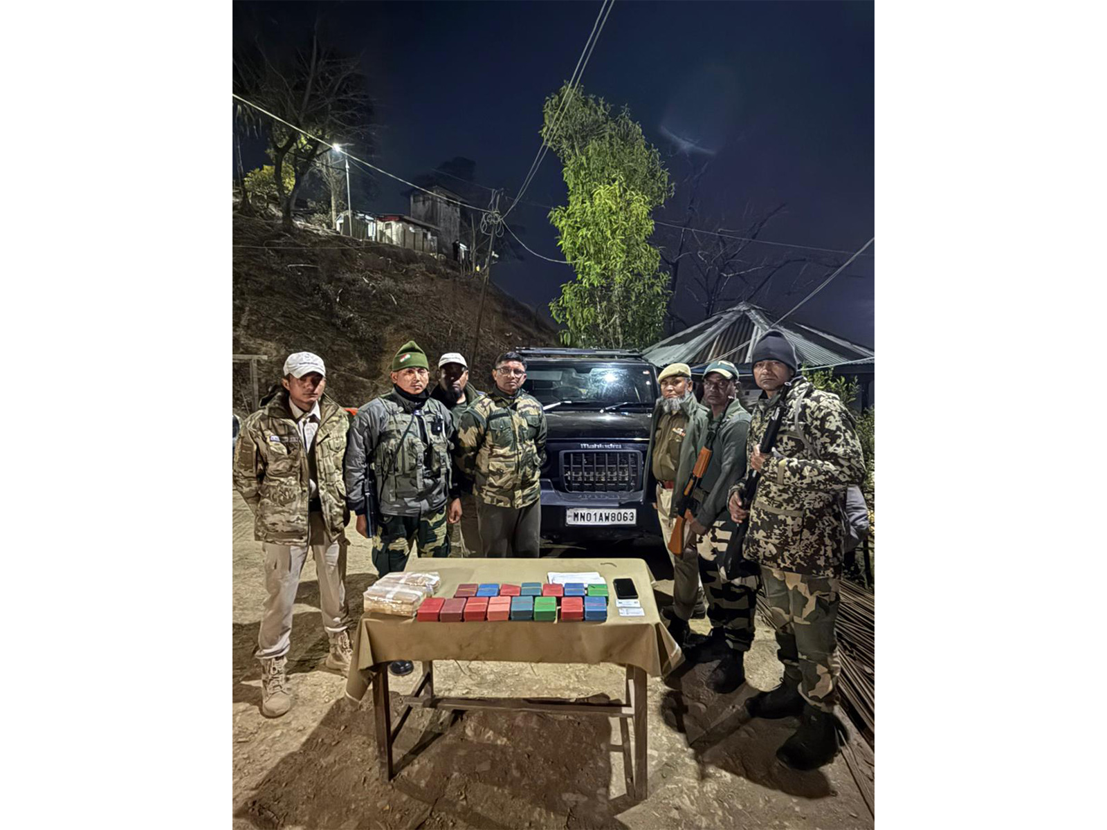 Visual of intercepted SUV along with officials (Photo: @manipur_police/X)