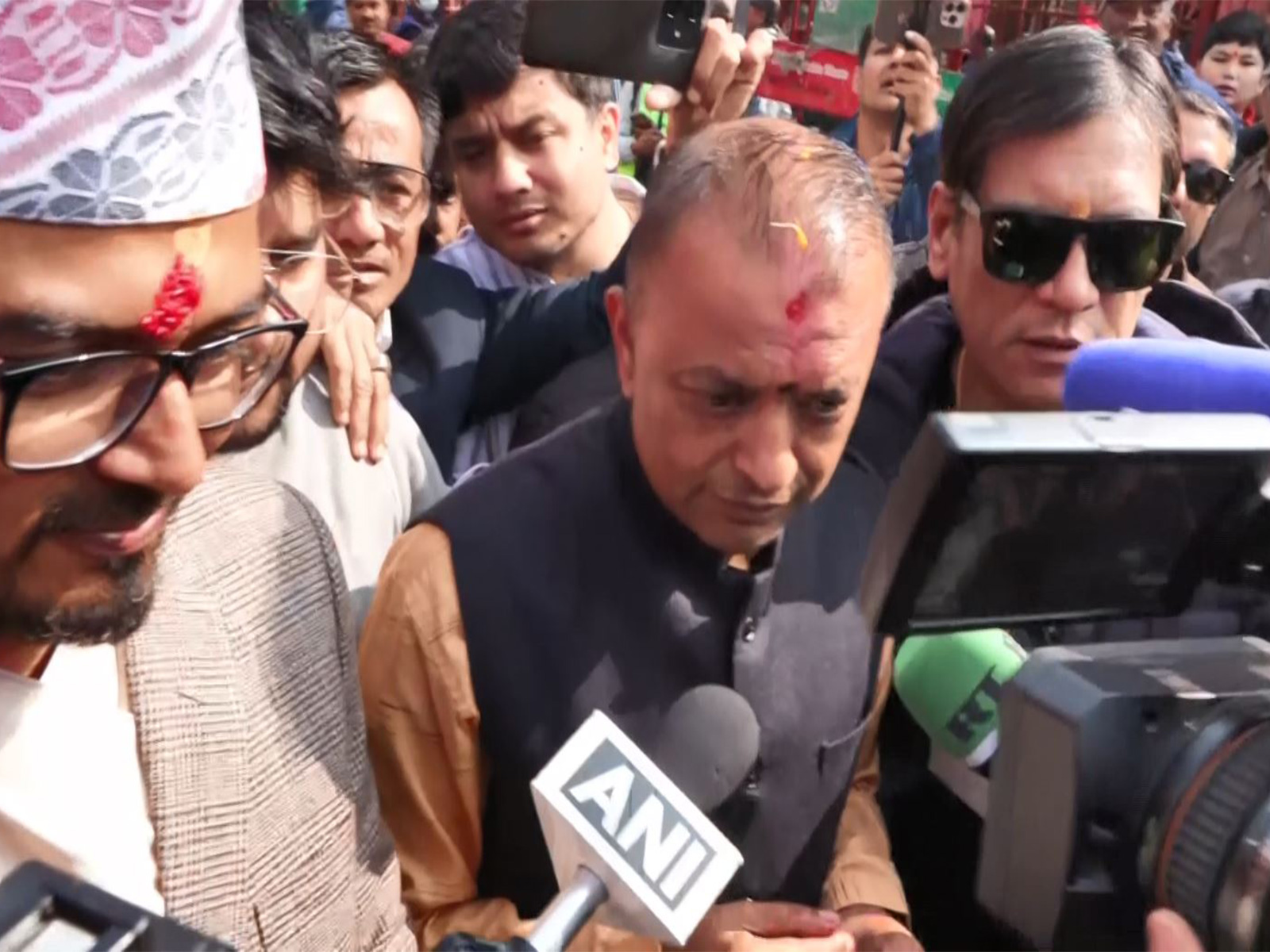 Nepali Congress President and prime ministerial candidate Gagan Thapa speaks to ANI after casting his vote at the Maiti Devi Mandir polling station in Kathmandu during the 2026 general elections. (Photo/ANI)