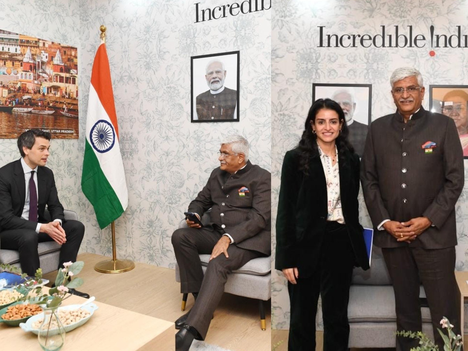 Union Tourism Minister Gajendra Singh Shekhawat, with Left: Federal Government Commissioner for Tourism of Germany, Christoph Ploss and Right: Tourism Minister of Indonesia, Widiyanti Puri Wardhana 
