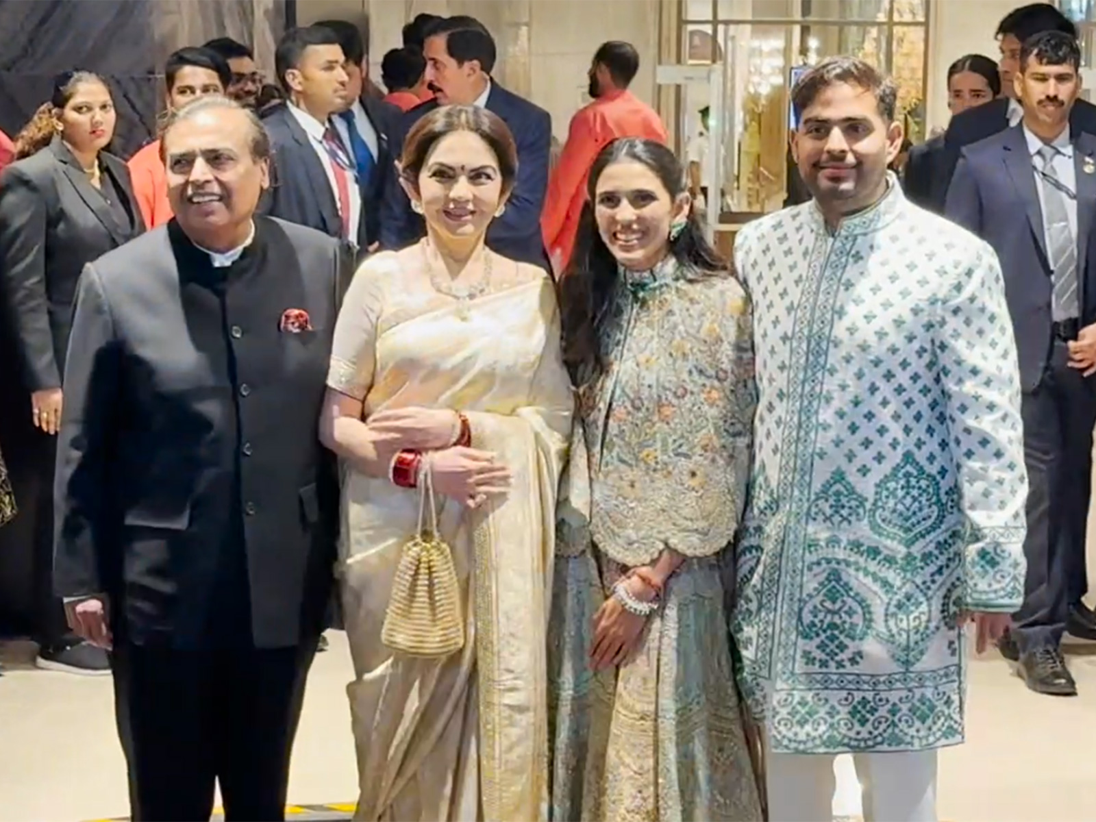 Mukesh Ambani, Nita Ambani, Shloka Ambani, Akash Ambani (Photo/ANI)