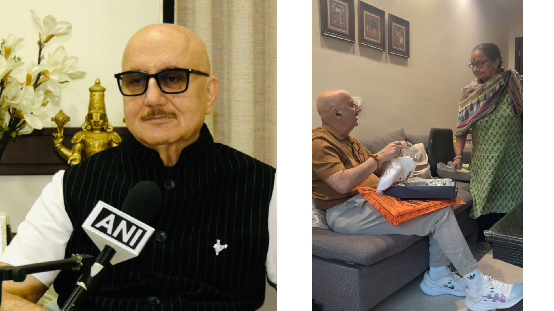 Anupam Khre (L) Kher with his mother Dulari (R) (Photos/ANI, instagram/@anupamkher)