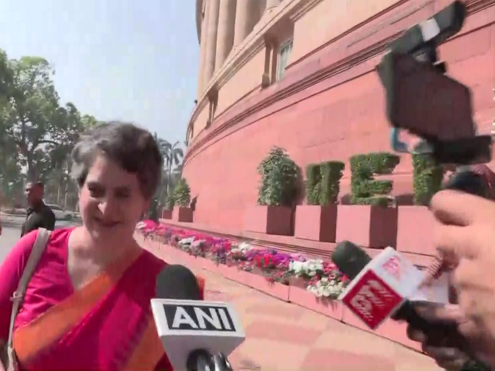 Congress MP Priyanka Gandhi arrives at the Parliament (Photo/ANI)
