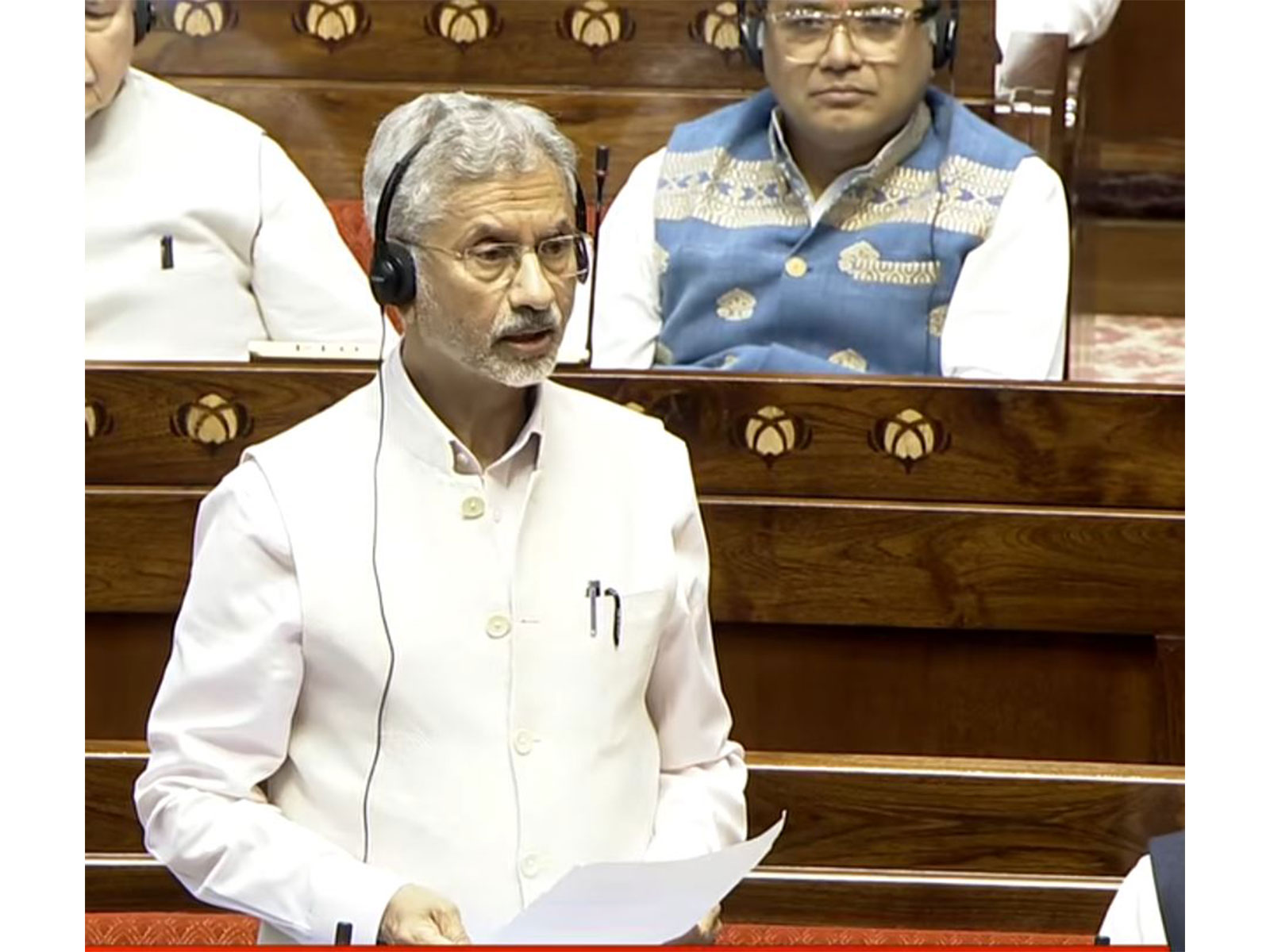 External Affairs Minister S Jaishankar addresses the Rajya Sabha on the escalating West Asia crisis during the Parliament session in New Delhi. (Photo: Sansad TV)