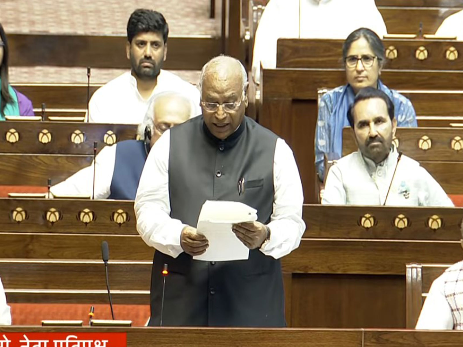 Congress President and Rajya Sabha Leader of Opposition Mallikarjun Kharge (Photo/SansadTV)