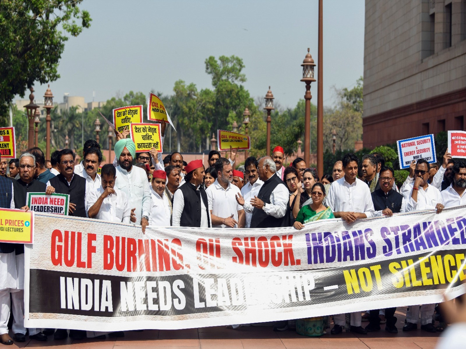Opposition members holding protest in Parliament premises (Photo/ANI)