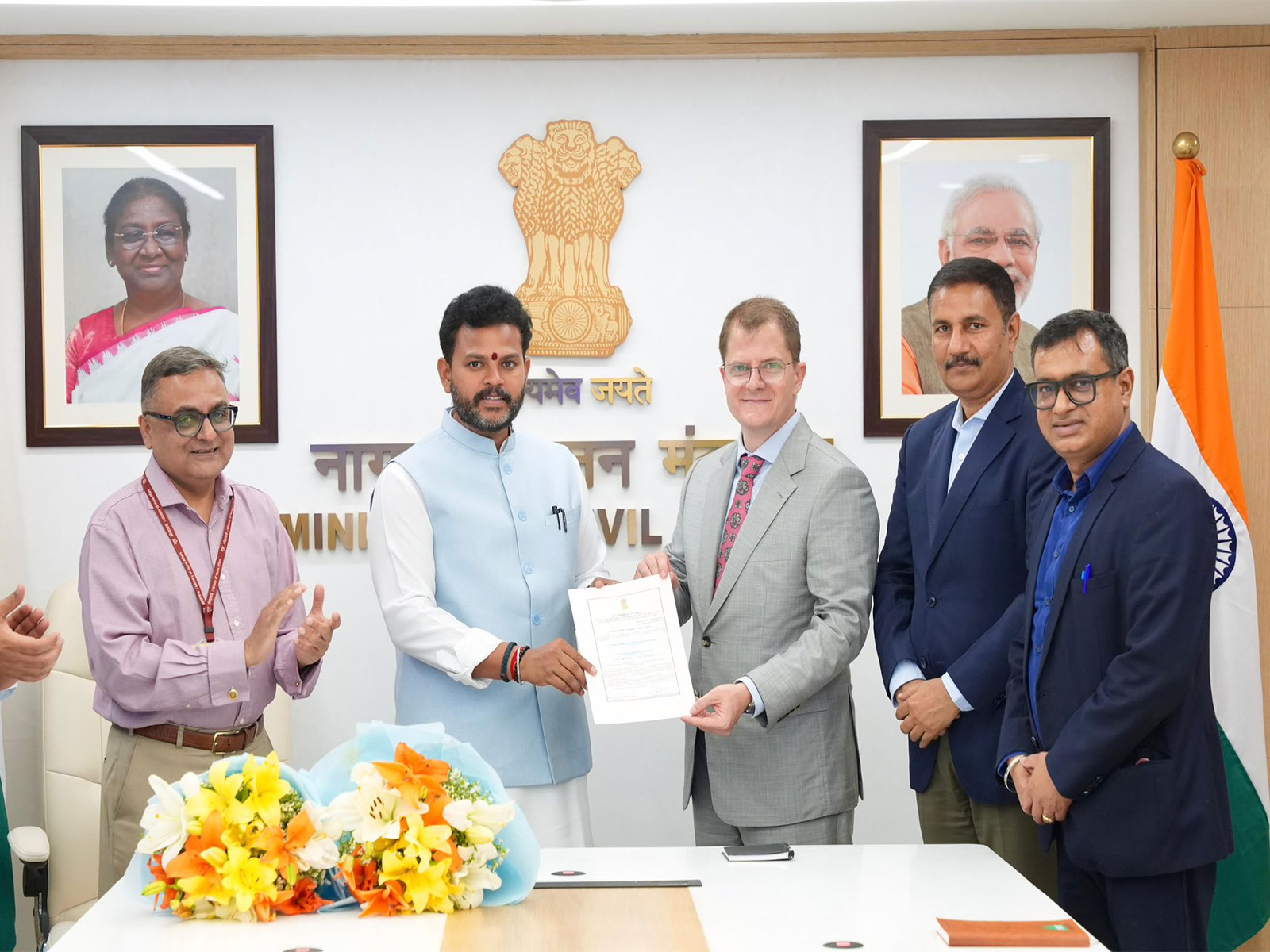 Union Minister Rammohan Naidu hands over DGCA aerodrome licence to Noida International Airport (Photo/ X/@RamMNK)