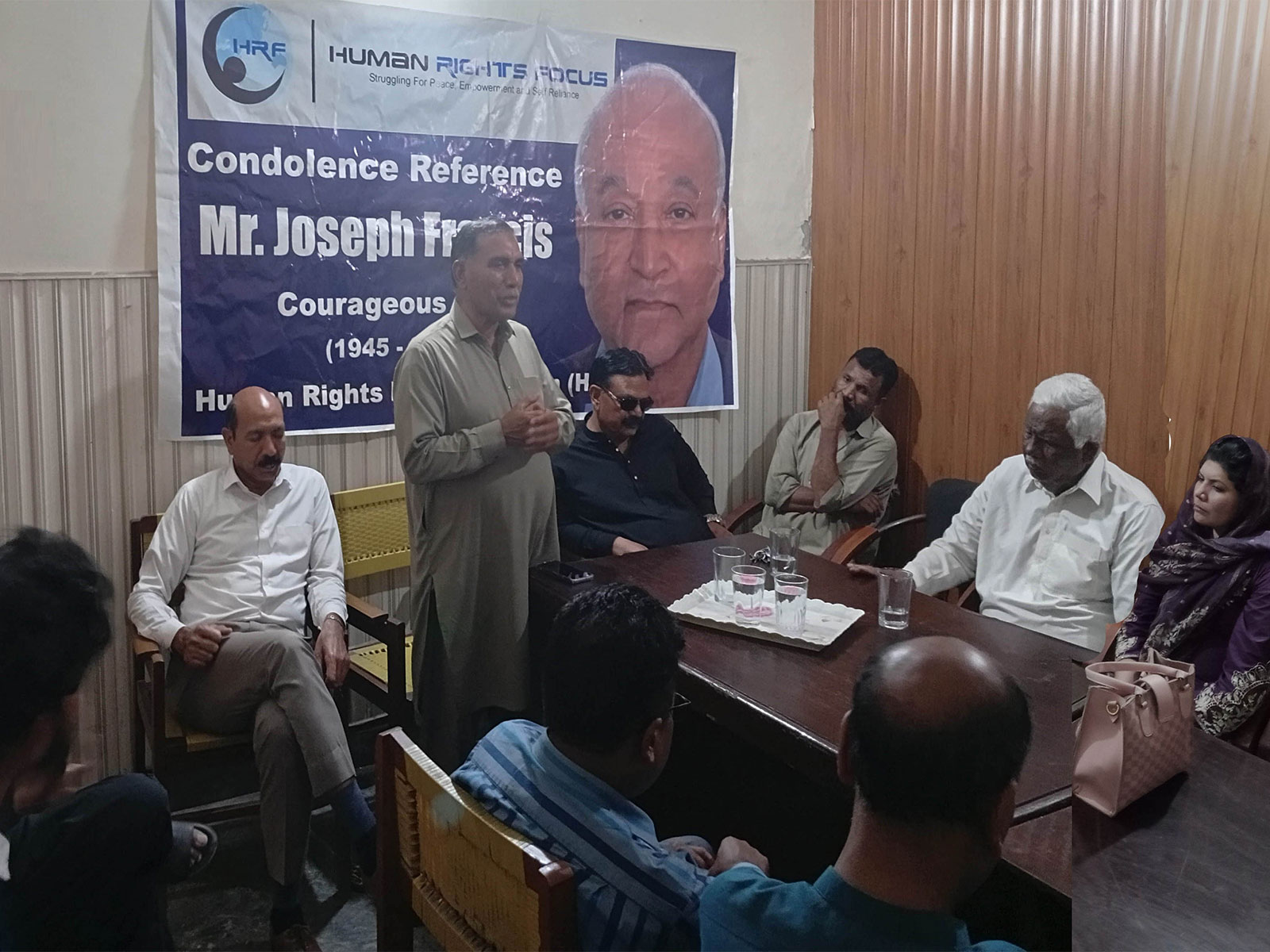 Participants attend a condolence reference organised by Human Rights Focus Pakistan (HRFP) in Faisalabad to honour human rights defender Joseph Francis. (Image Source: Human Rights Focus Pakistan)