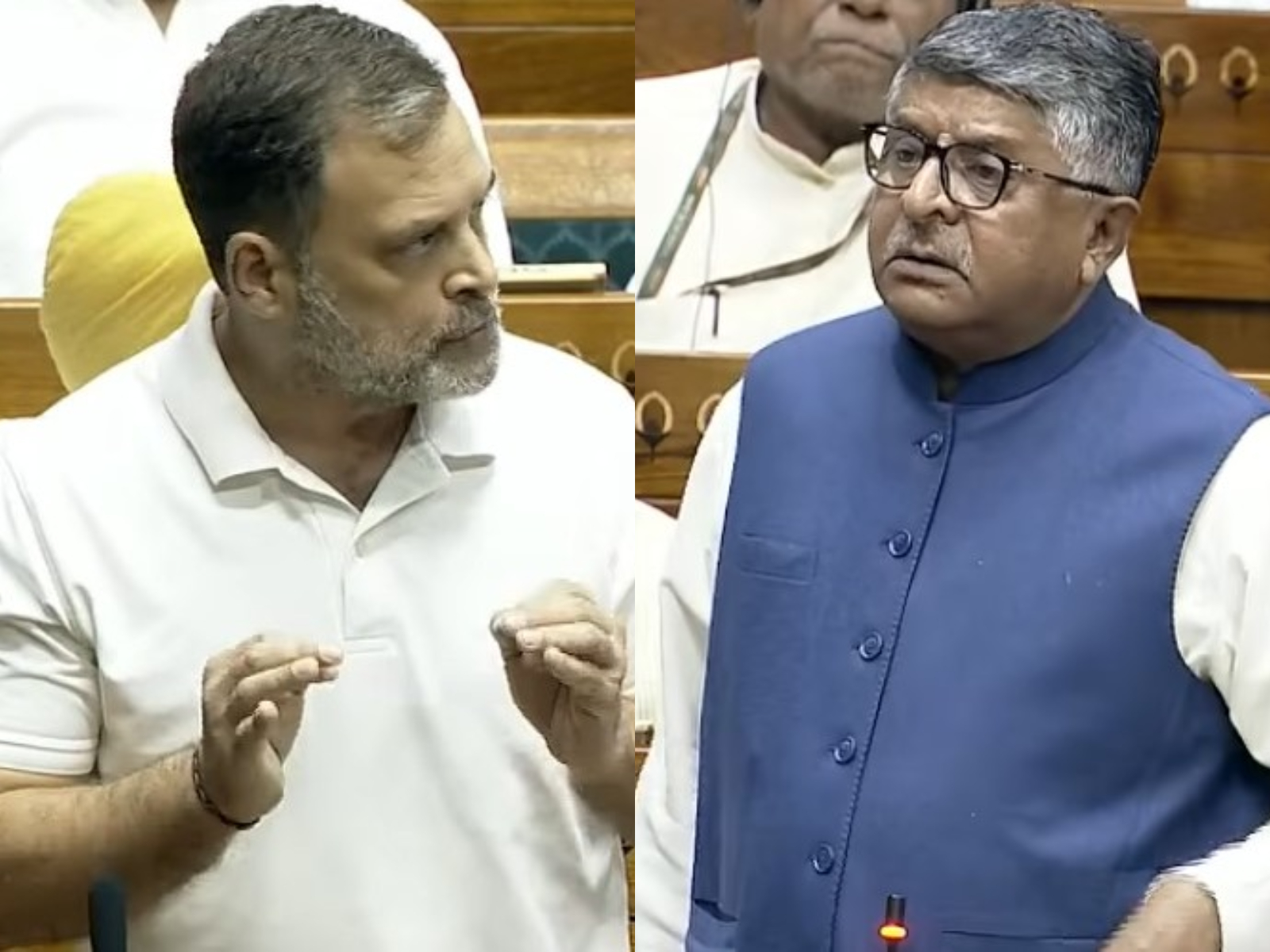 Lok Sabha LoP Rahul Gandhi and  BJP MP Ravi Shankar Prasad (Photo/SansadTV