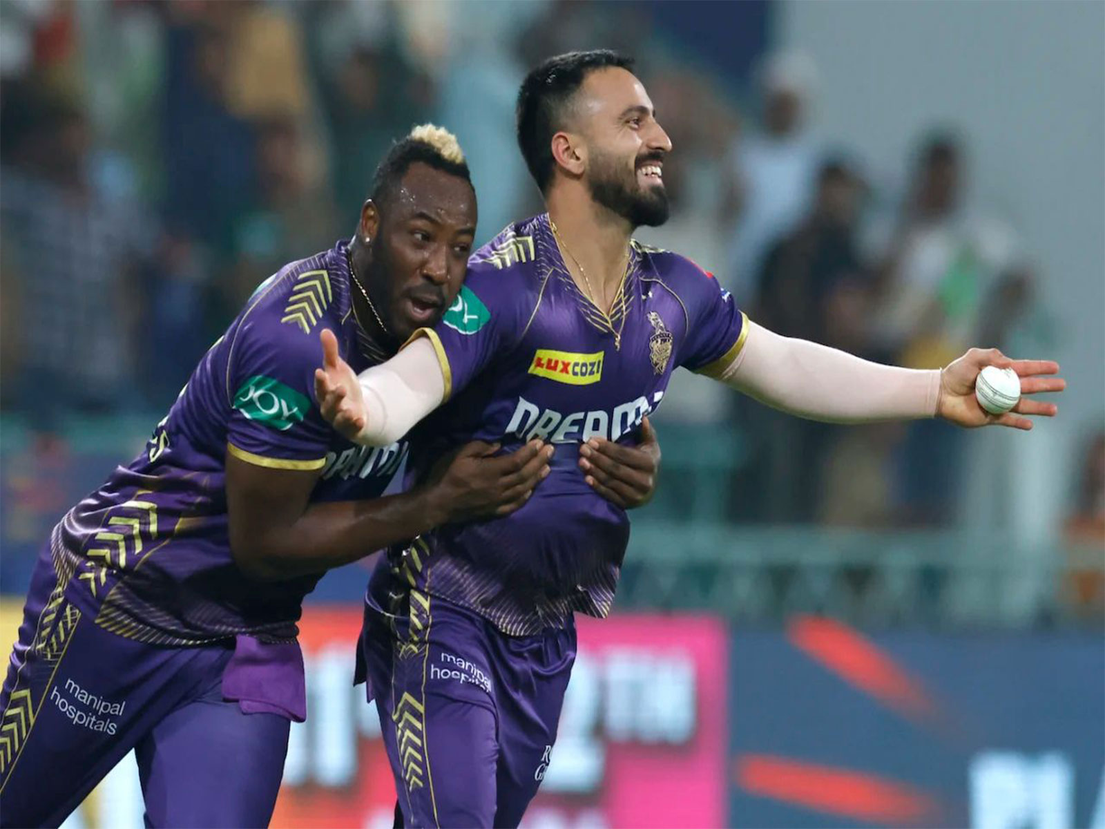 Andre Russell with Ramandeep Singh during Indian Premier League (Image: KKR media)