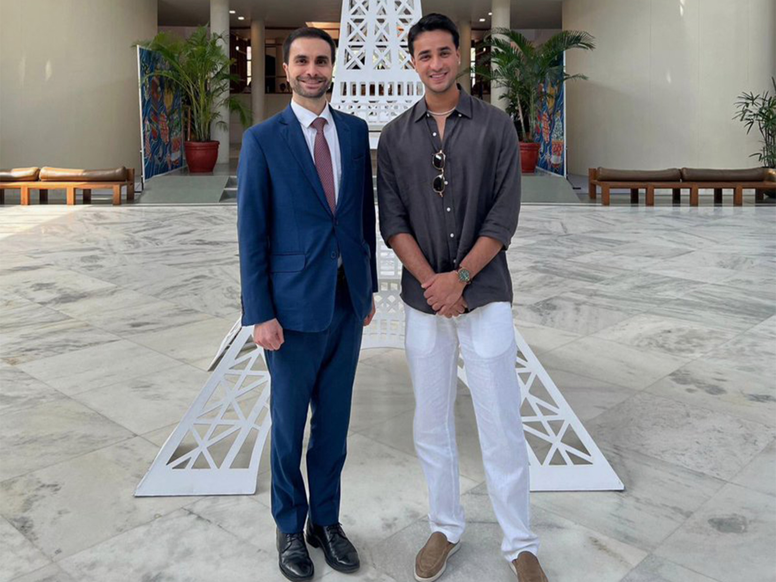 Abhishek Sharma (R) at the French Embassy in India. (Photo/X@FranceinIndia)