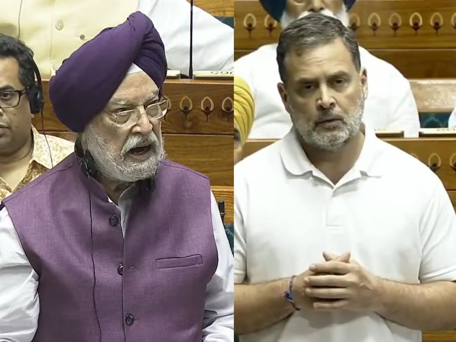 Union Minister Hardeep Singh Puri and LoP Lok Sabha Rahul Gandhi (Photo/SansadTV)