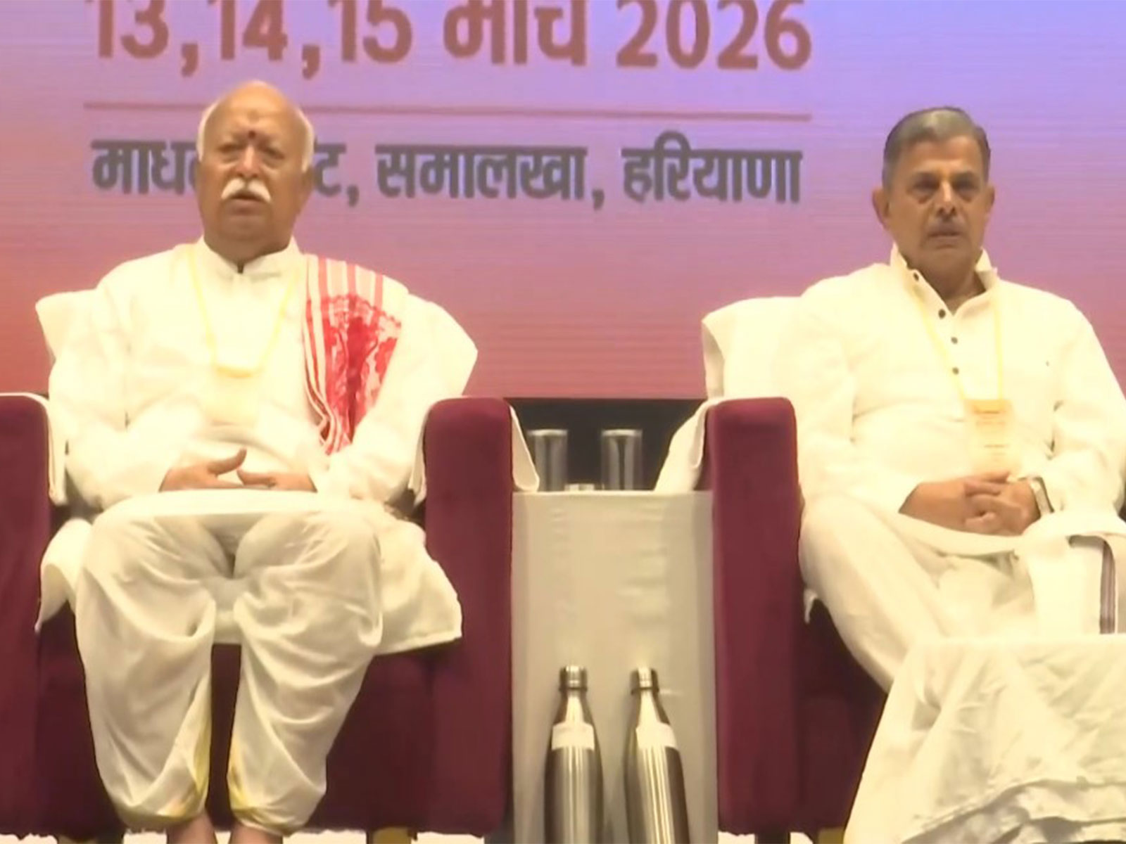 RSS chief Mohan Bhagwat and General Secretary Dattatreya Hosabale (Photo/ANI)