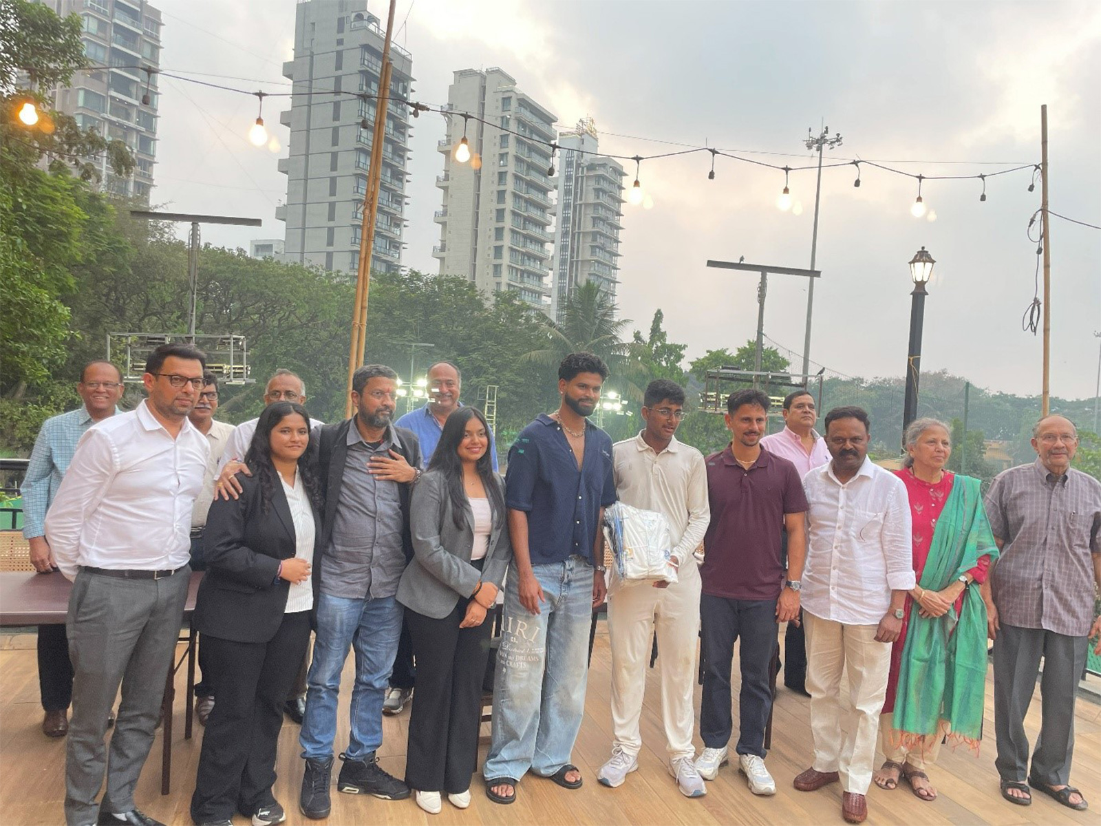 Shreyas Iyer & Siddhesh Lad hand kits to U-14 to U-19 trainees with Eshwari Shelatkar-ED RML, Purvesh Shelatkar-ED RML, Harshee Haria-Media Head RML & Pravin Amre -Pres, SPG at Mumbai