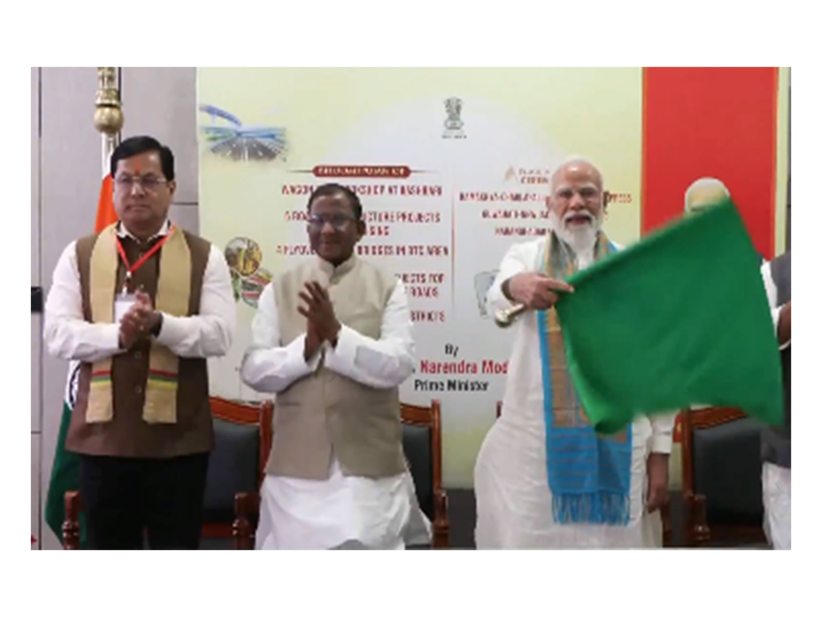Prime Minister Narendra Modi flags off three new train services in Assam. (Photo/DD)