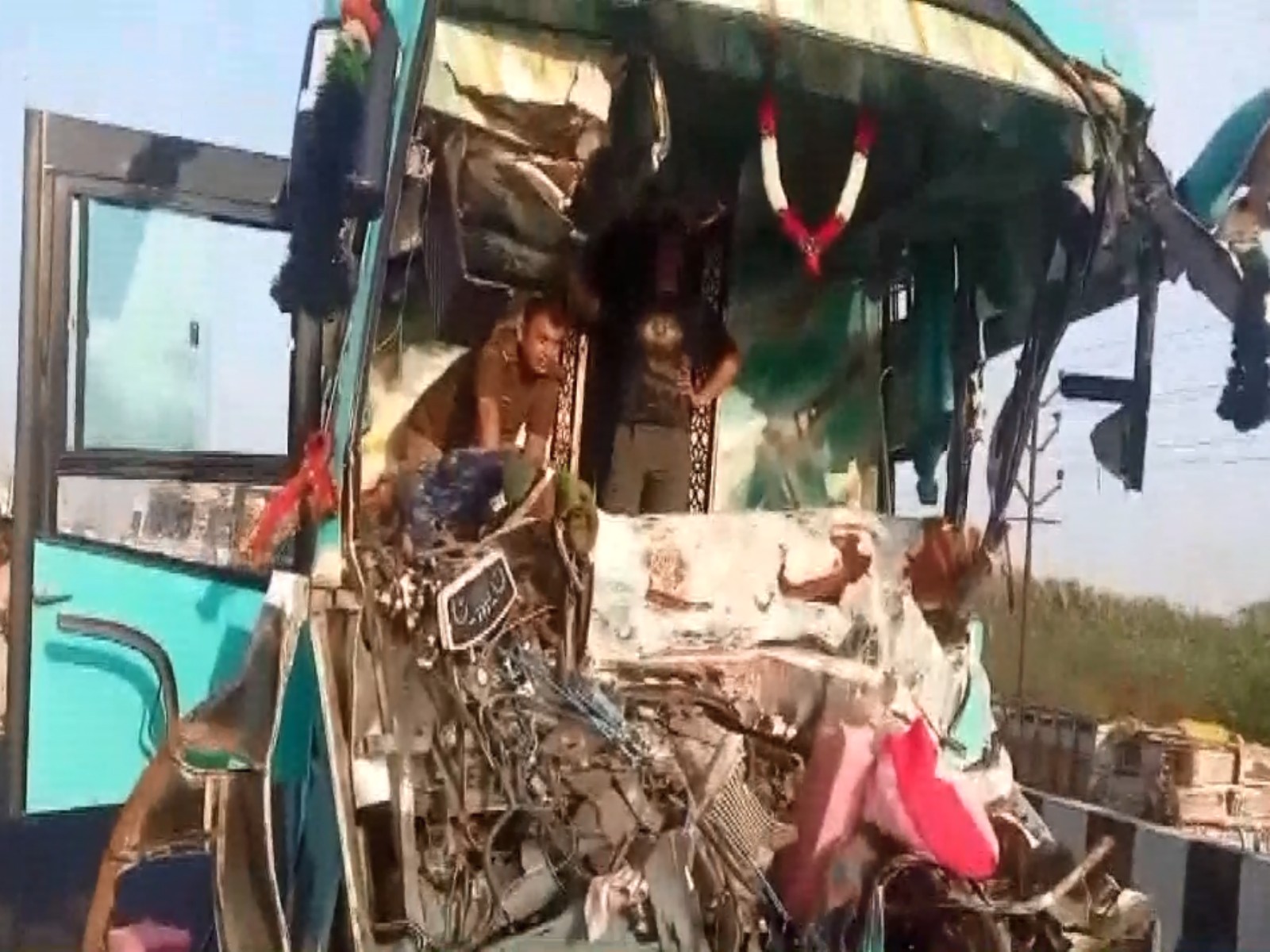 Bus involved in a accident on National Highway 19 in Kanpur (Photo/ANI)