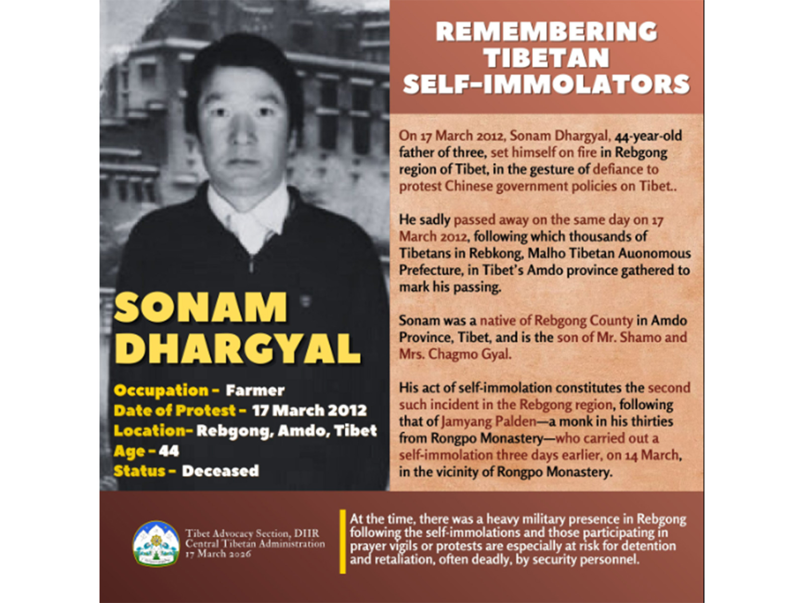 Monk Sonam Dhargyal ( X/ @CTA_TibetdotNet)