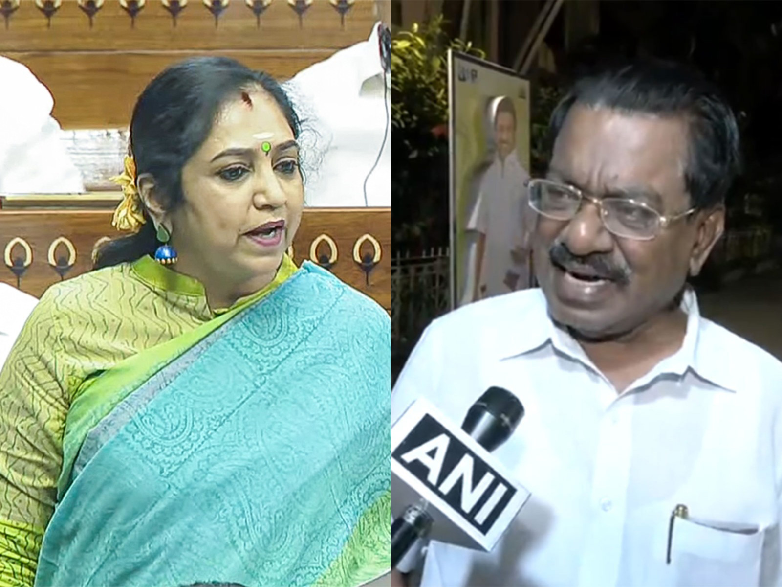 DMK leaders Thamizhachi Thangapandian and TKS Elangovan (Photo/Sansad TV/ANI)