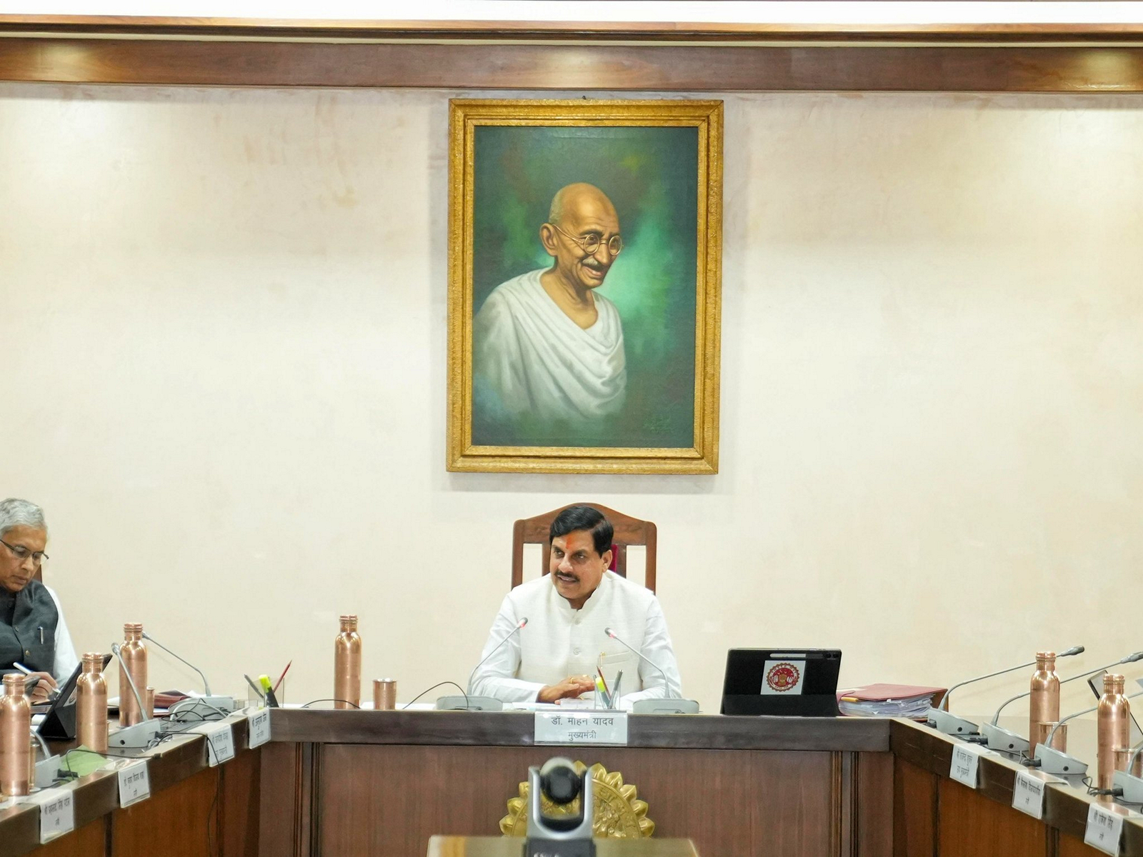 Madhya Pradesh CM Mohan Yadav addresses the ministers ahead of cabinet meeting (Photo/ X @DrMohanYadav51)