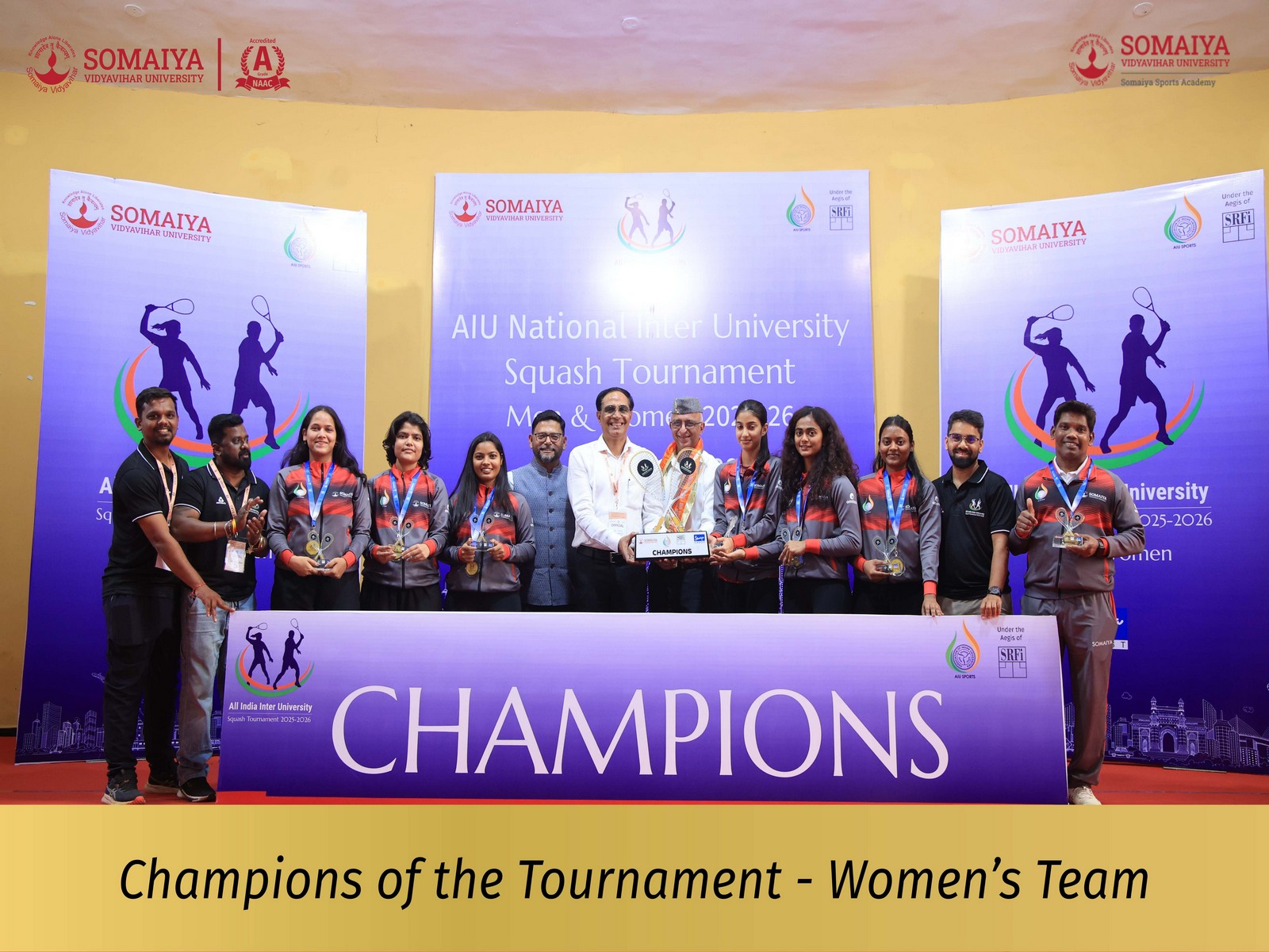 Somaiya Vidyavihar University women's squash team (Photo: AIU All India Inter-University Squash Tournament)