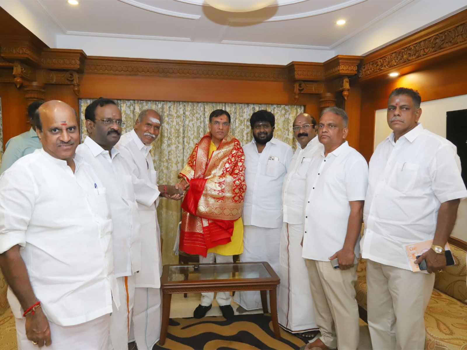Union Minister Mansukh Mandaviya with Puducherry CM N Rangasamy and NDA leaders (Photo/BJP)