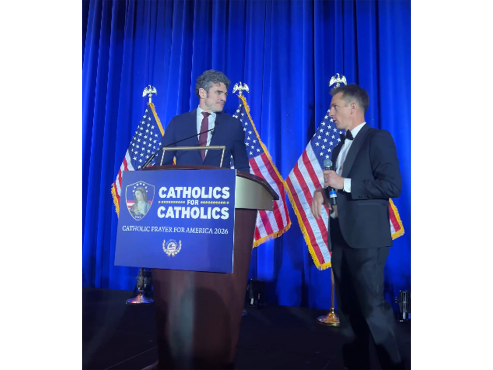 Former US National Counterterrorism Centre Director Joe Kent, addressing at the third annual "Catholic Prayer for America" Gala in Washington DC (Photo/X/@CforCatholics)